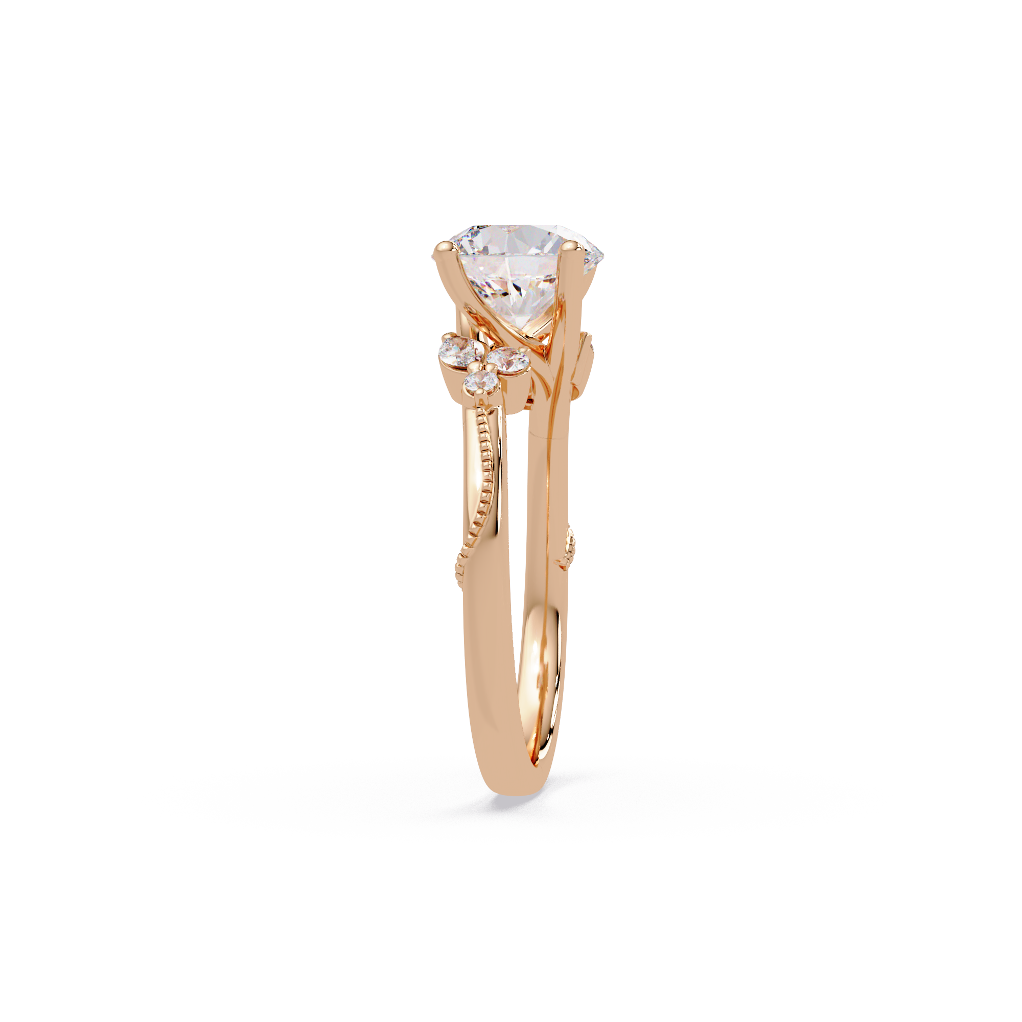 Round Cut Floral Diamond Engagement Ring Set