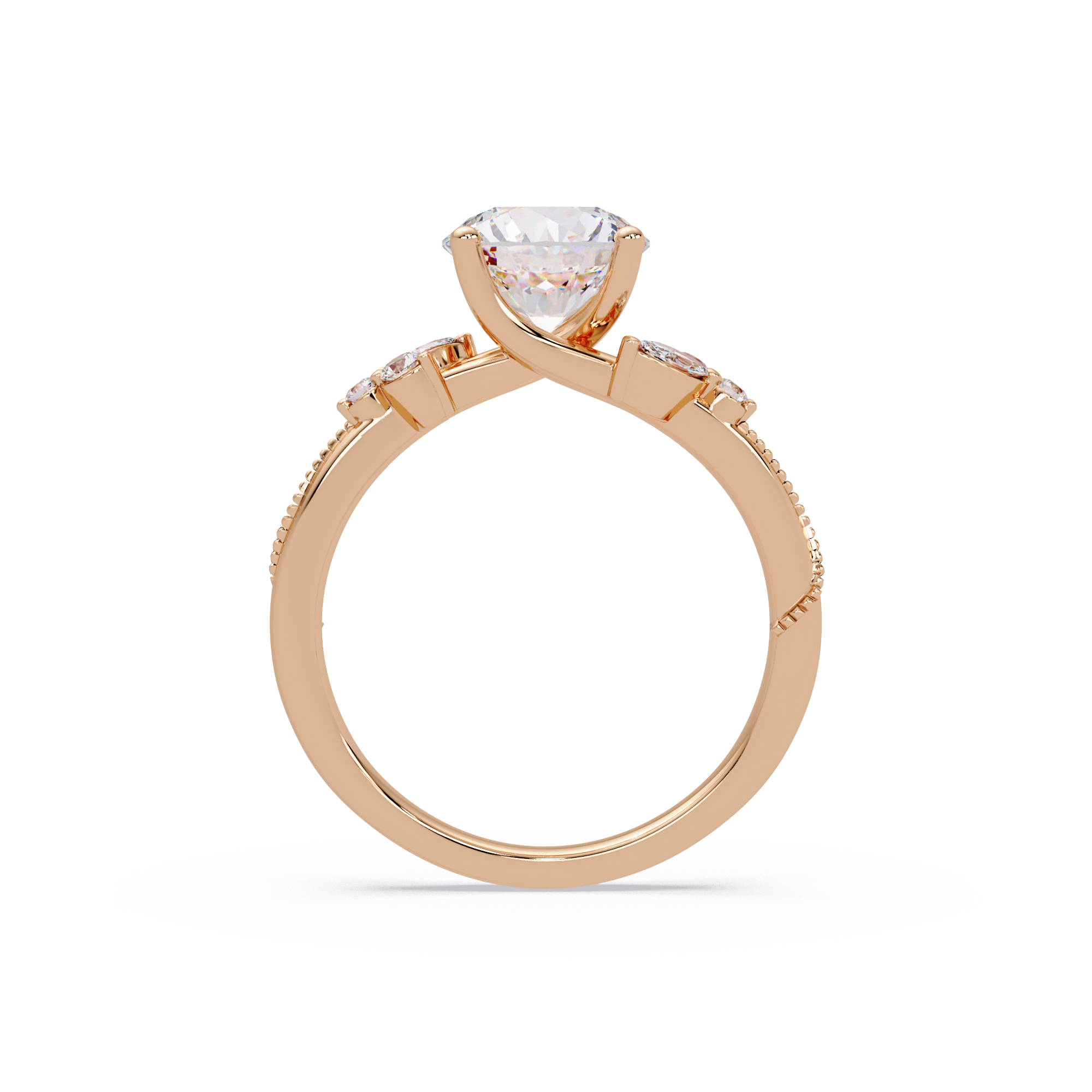 Round Cut Floral Diamond Engagement Ring Set