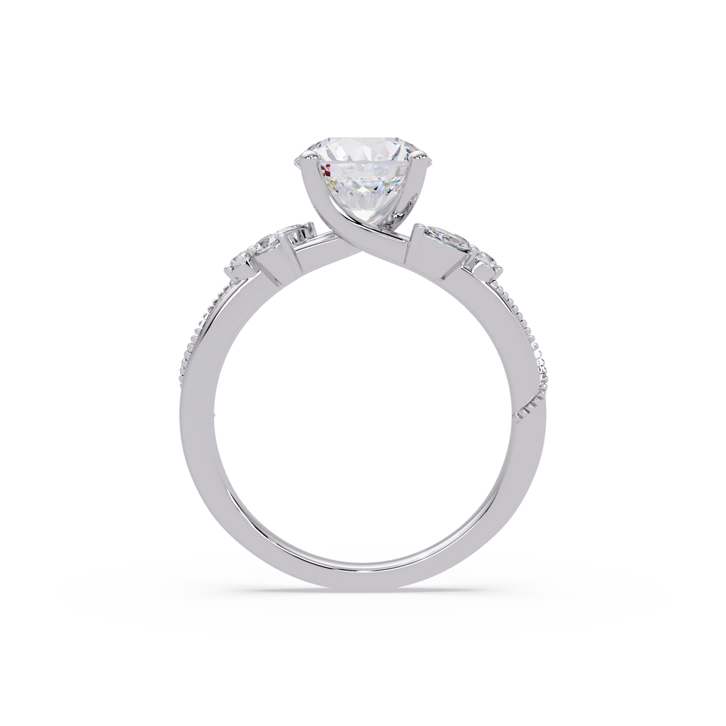 Round Cut Floral Diamond Engagement Ring Set