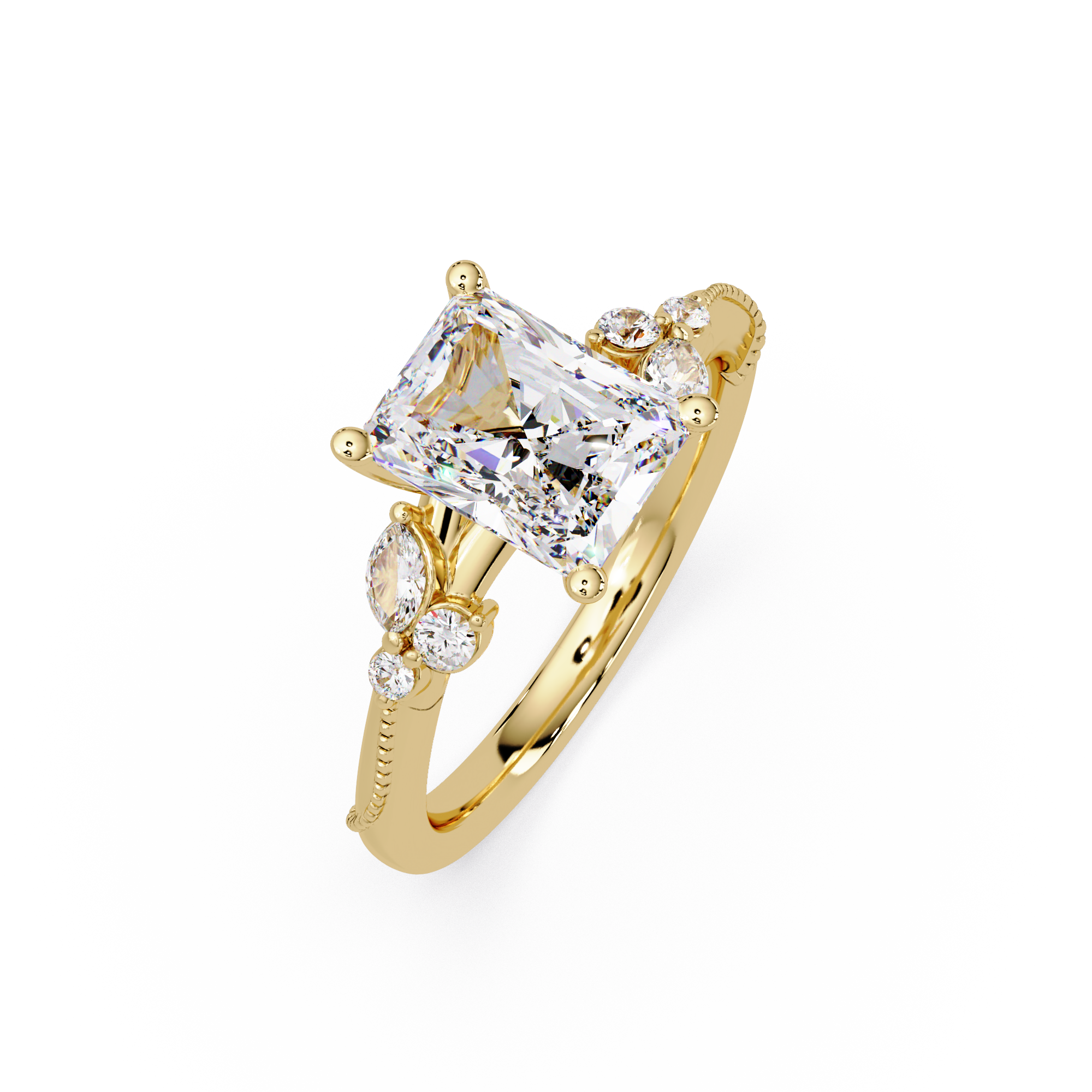 Customizable Radiant Cut Diamond Bridal Ring Set with Round & Marquise Accent Stones
