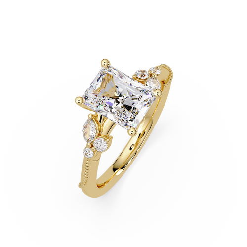 Customizable Radiant Cut Diamond Bridal Ring Set with Round & Marquise Accent Stones