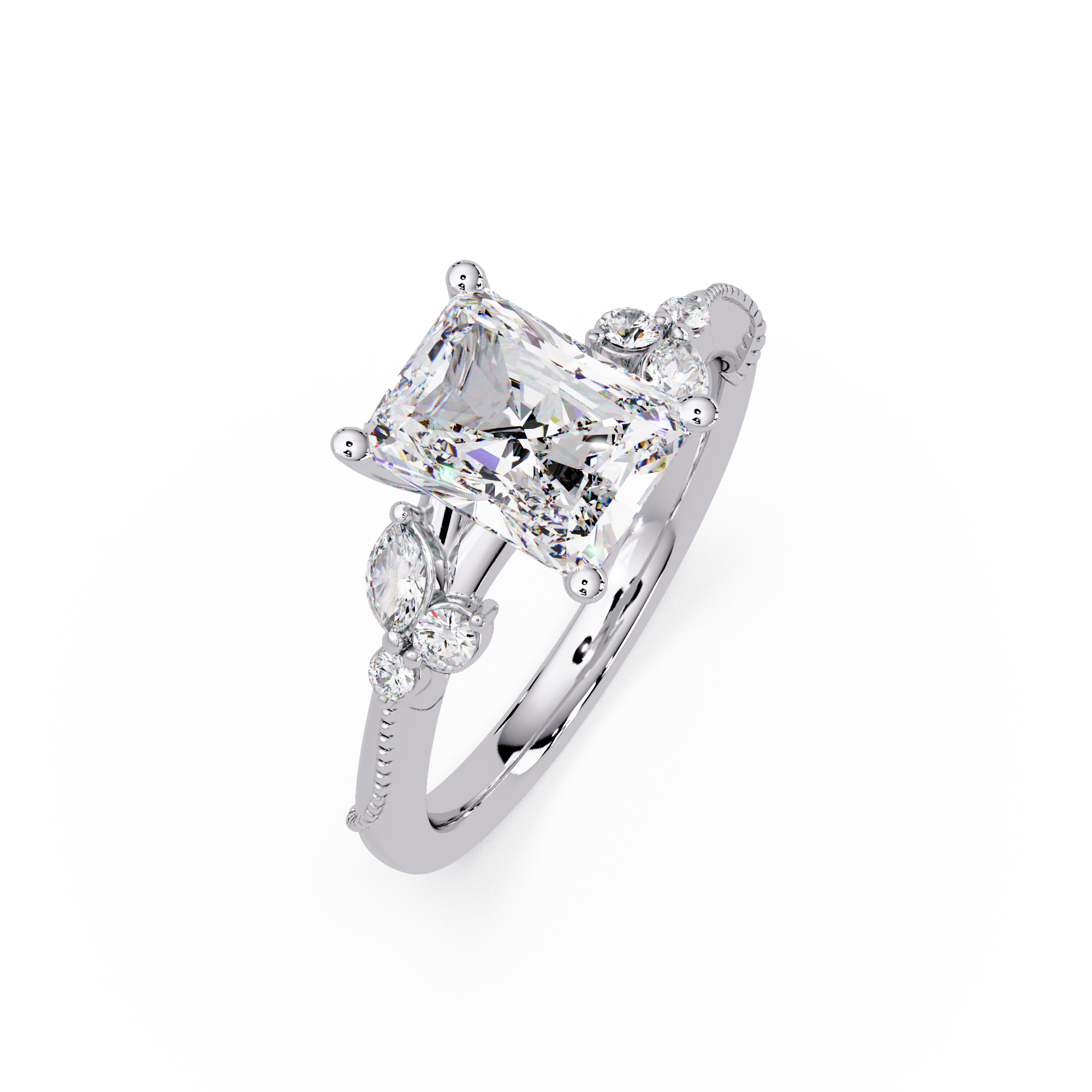 Customizable Radiant Cut Diamond Bridal Ring Set with Round & Marquise Accent Stones