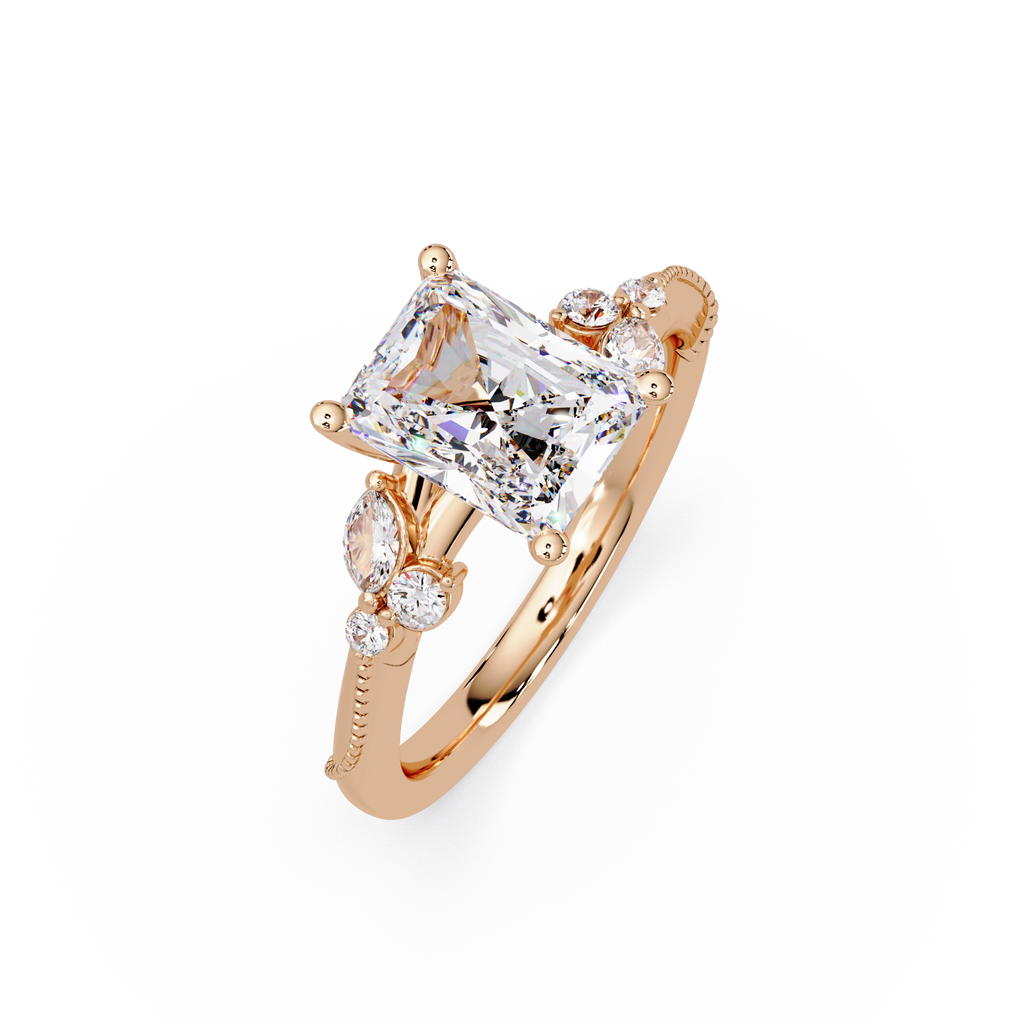 Customizable Radiant Cut Diamond Bridal Ring Set with Round & Marquise Accent Stones