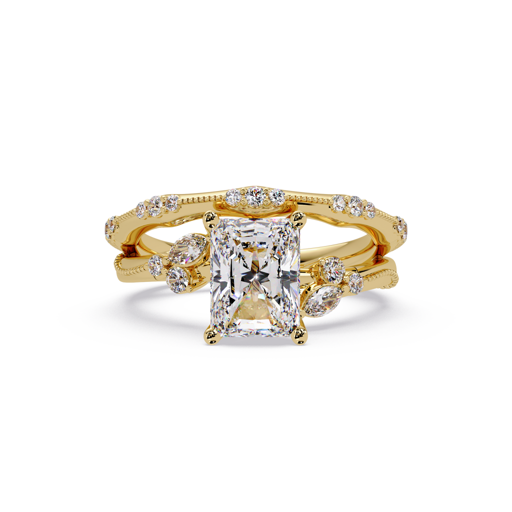 Customizable Radiant Cut Diamond Bridal Ring Set with Round & Marquise Accent Stones