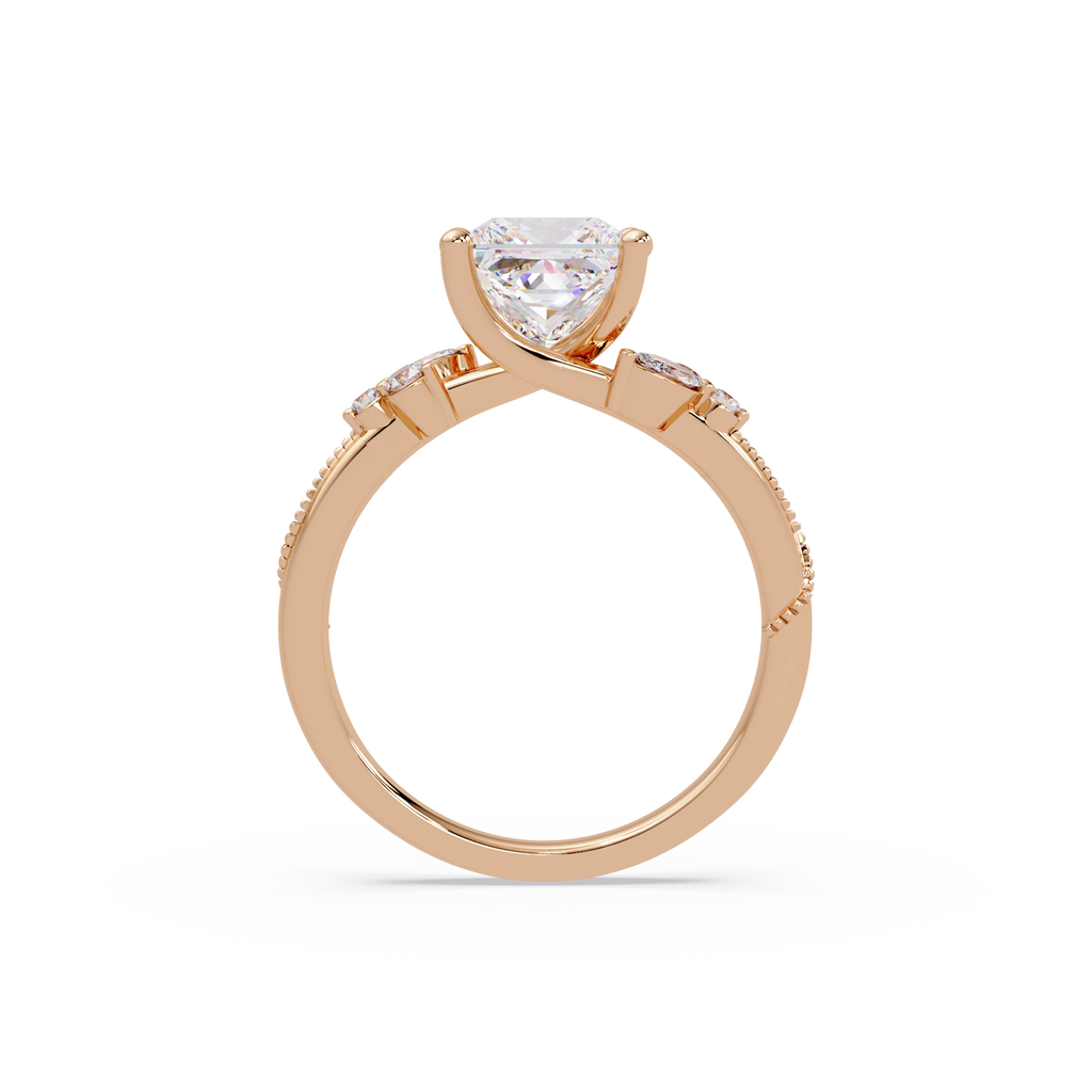 Customizable Princess Cut Diamond Ring with Round & Marquise Accent Stones