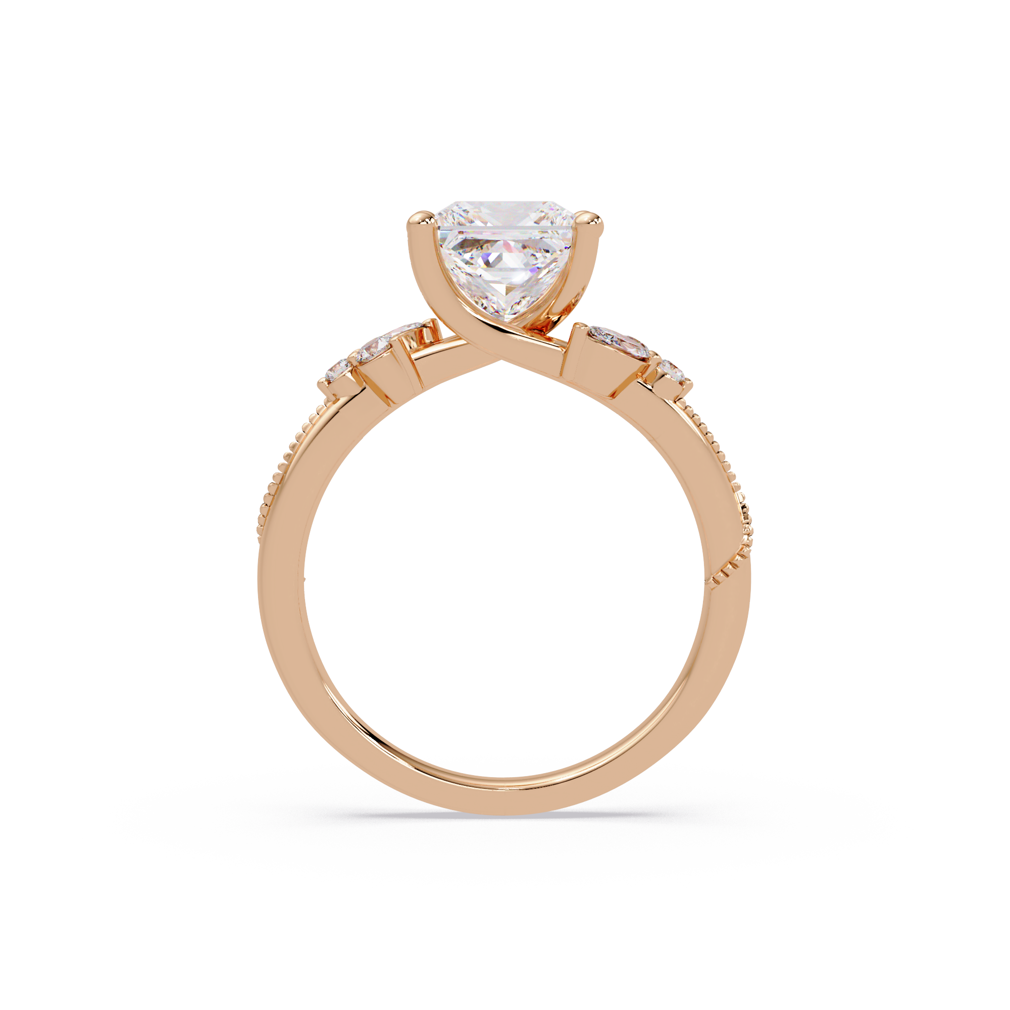 Customizable Princess Cut Diamond Ring with Round & Marquise Accent Stones