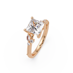 Customizable Princess Cut Diamond Ring with Round & Marquise Accent Stones