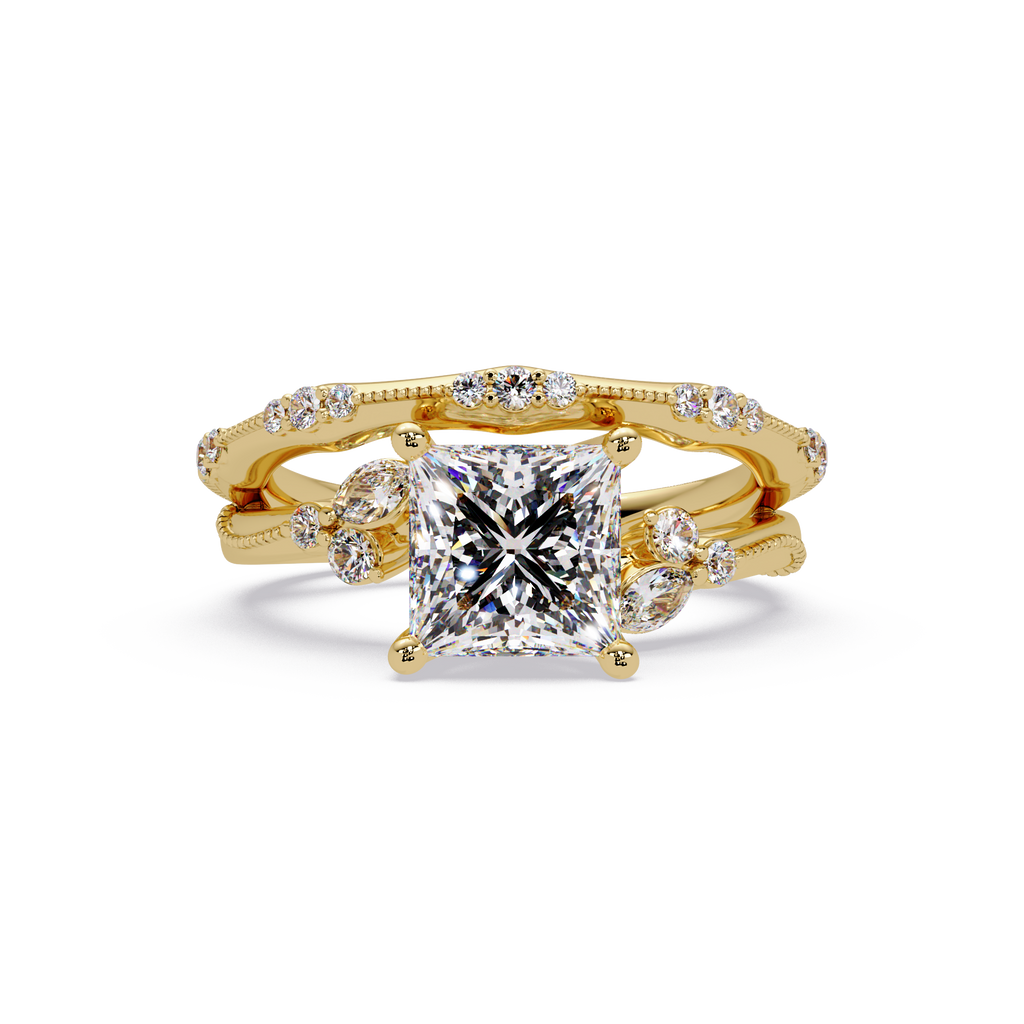 Customizable Princess Cut Diamond Ring with Round & Marquise Accent Stones