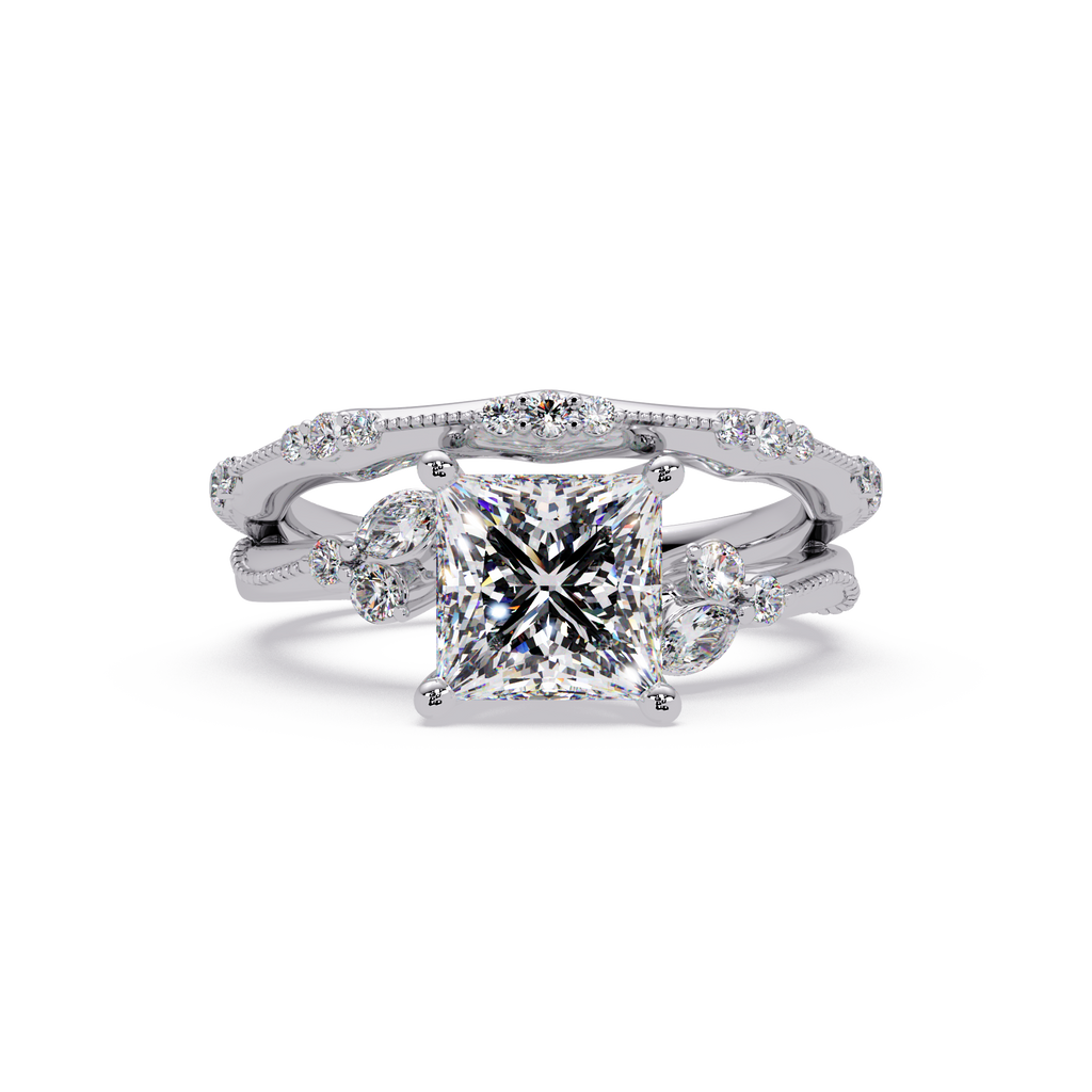 Customizable Princess Cut Diamond Ring with Round & Marquise Accent Stones
