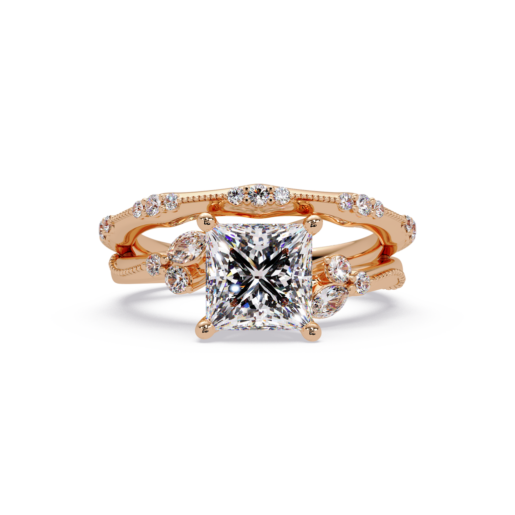 Customizable Princess Cut Diamond Ring with Round & Marquise Accent Stones
