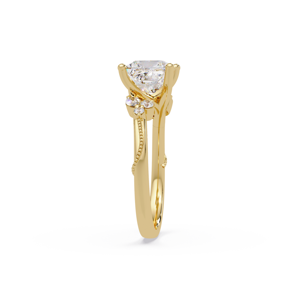 Customizable Princess Cut Diamond Ring with Round & Marquise Accent Stones