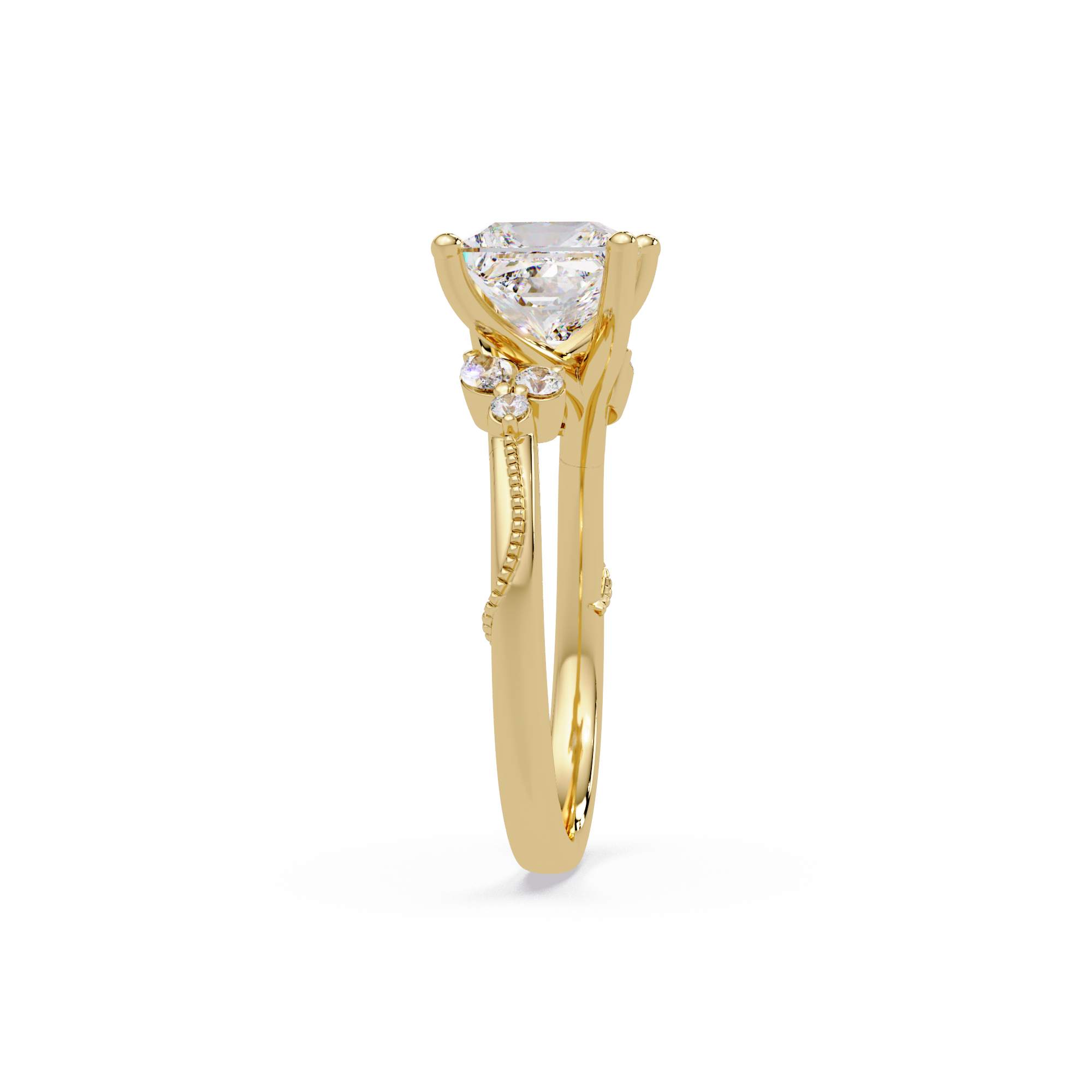 Customizable Princess Cut Diamond Ring with Round & Marquise Accent Stones