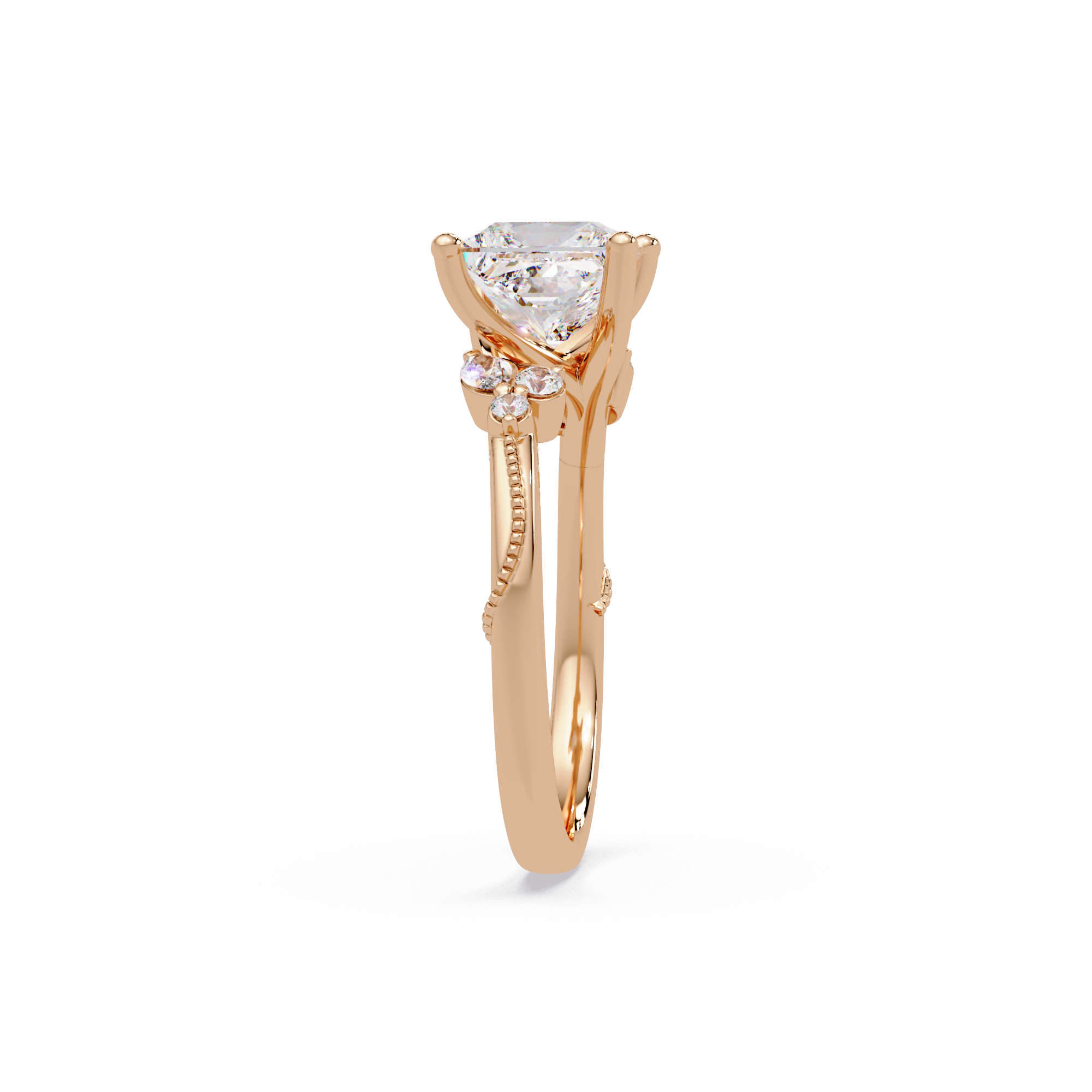 Customizable Princess Cut Diamond Ring with Round & Marquise Accent Stones