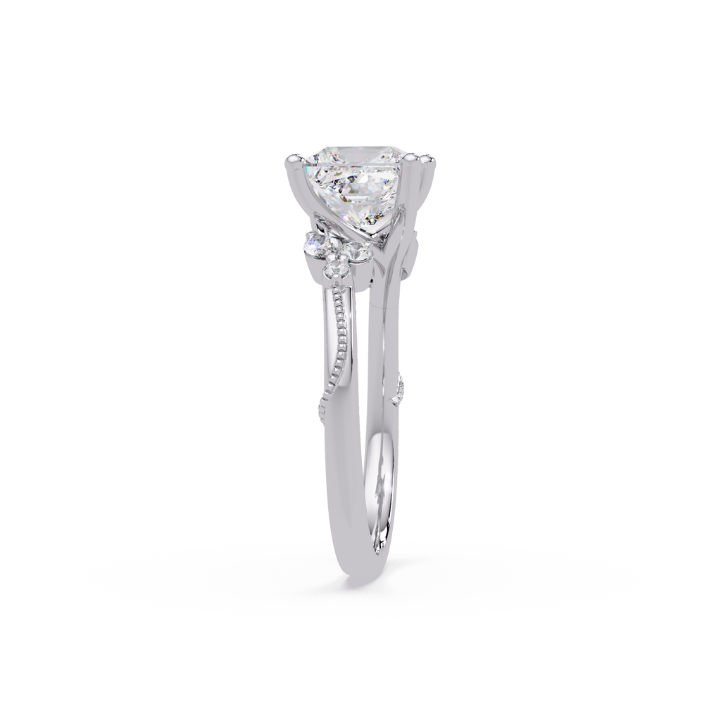 Customizable Princess Cut Diamond Ring with Round & Marquise Accent Stones
