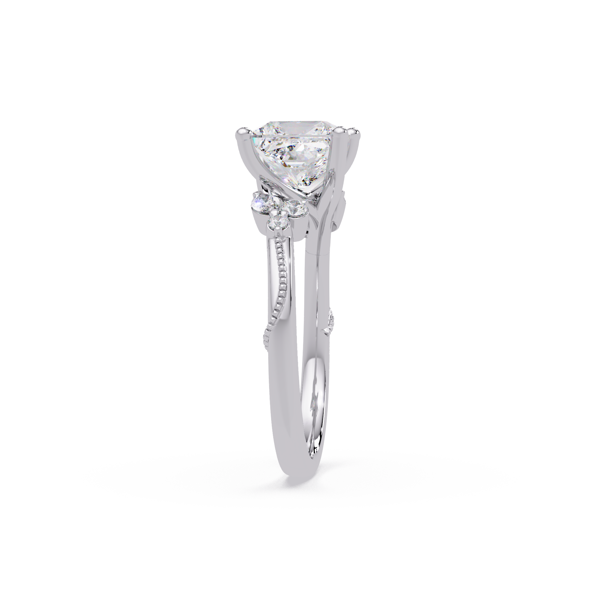 Customizable Princess Cut Diamond Ring with Round & Marquise Accent Stones