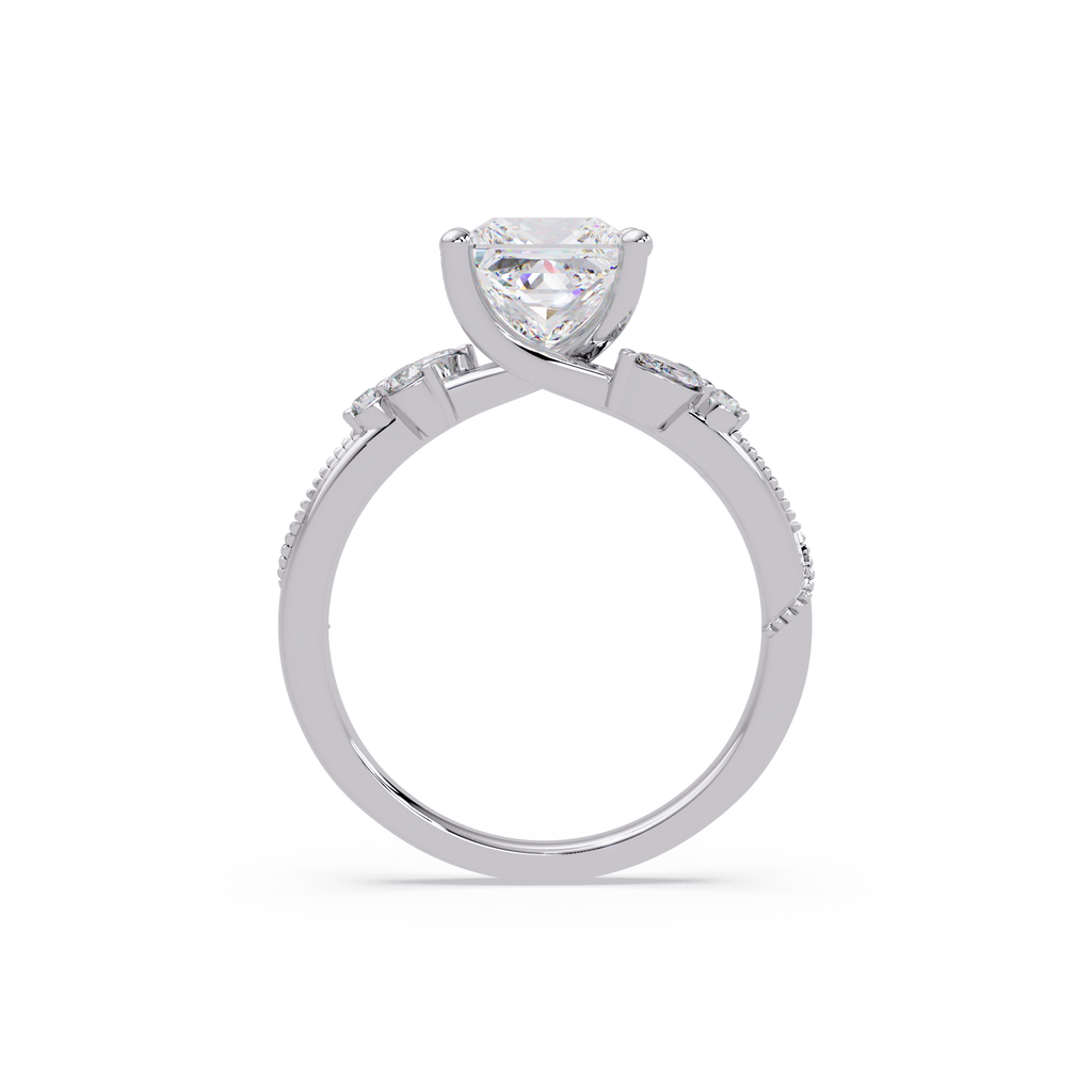 Customizable Princess Cut Diamond Ring with Round & Marquise Accent Stones