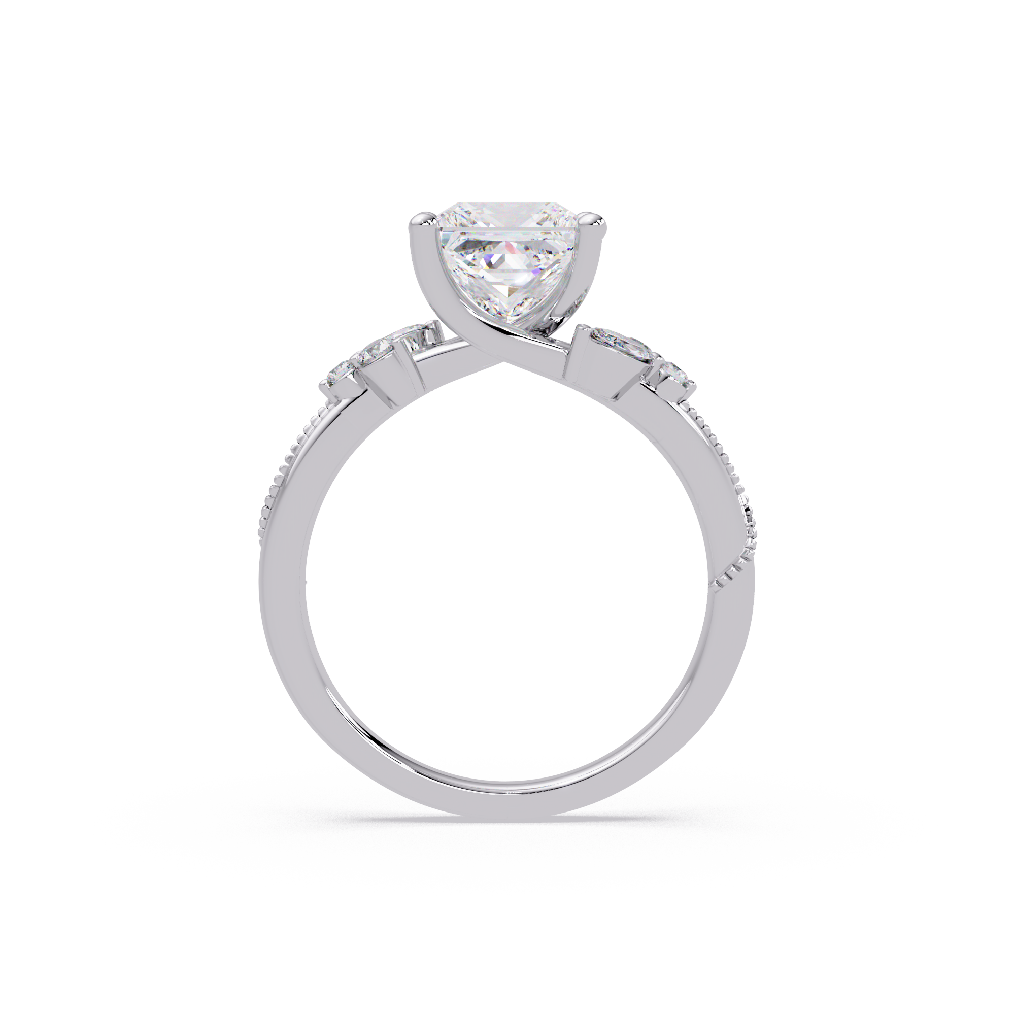 Customizable Princess Cut Diamond Ring with Round & Marquise Accent Stones