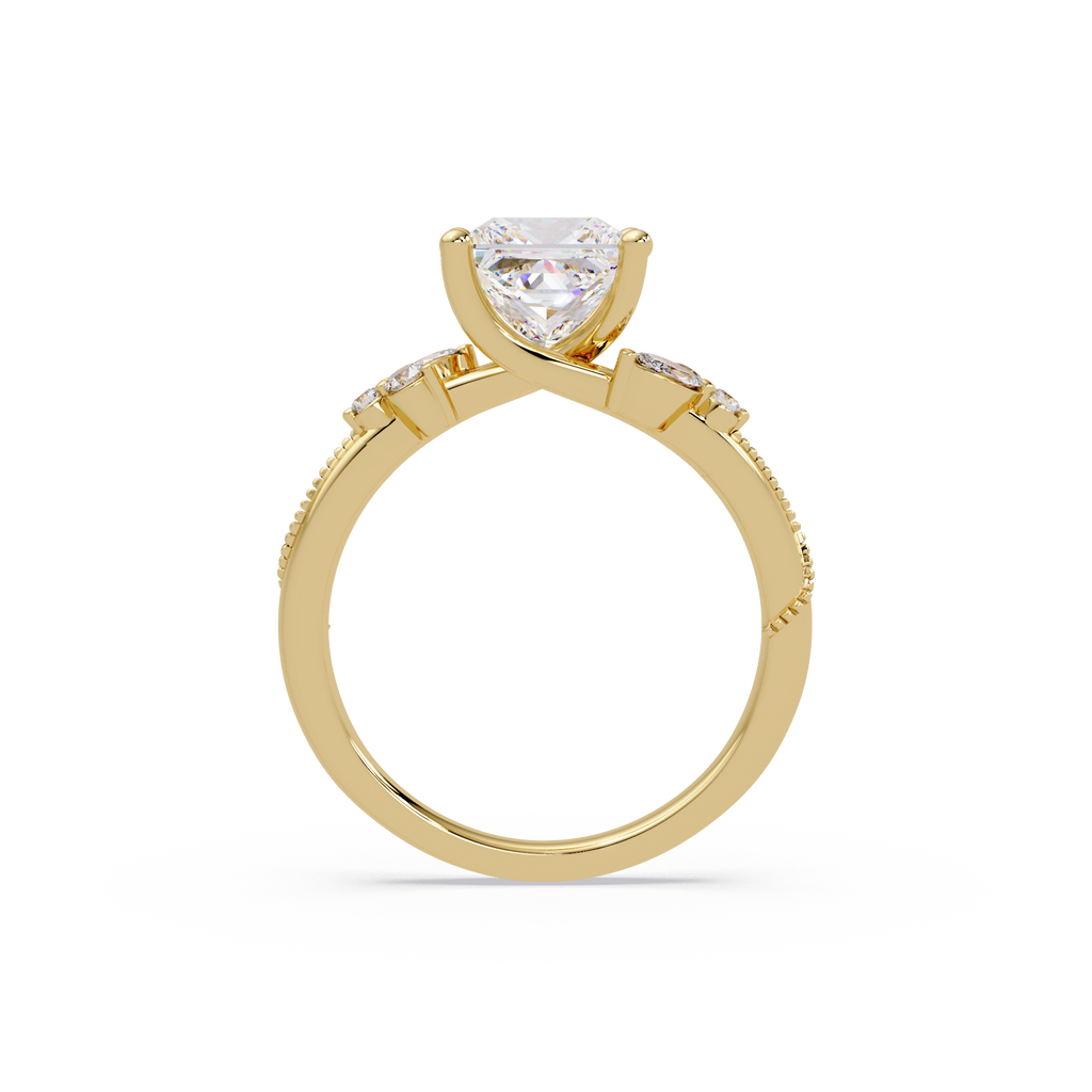 Customizable Princess Cut Diamond Ring with Round & Marquise Accent Stones
