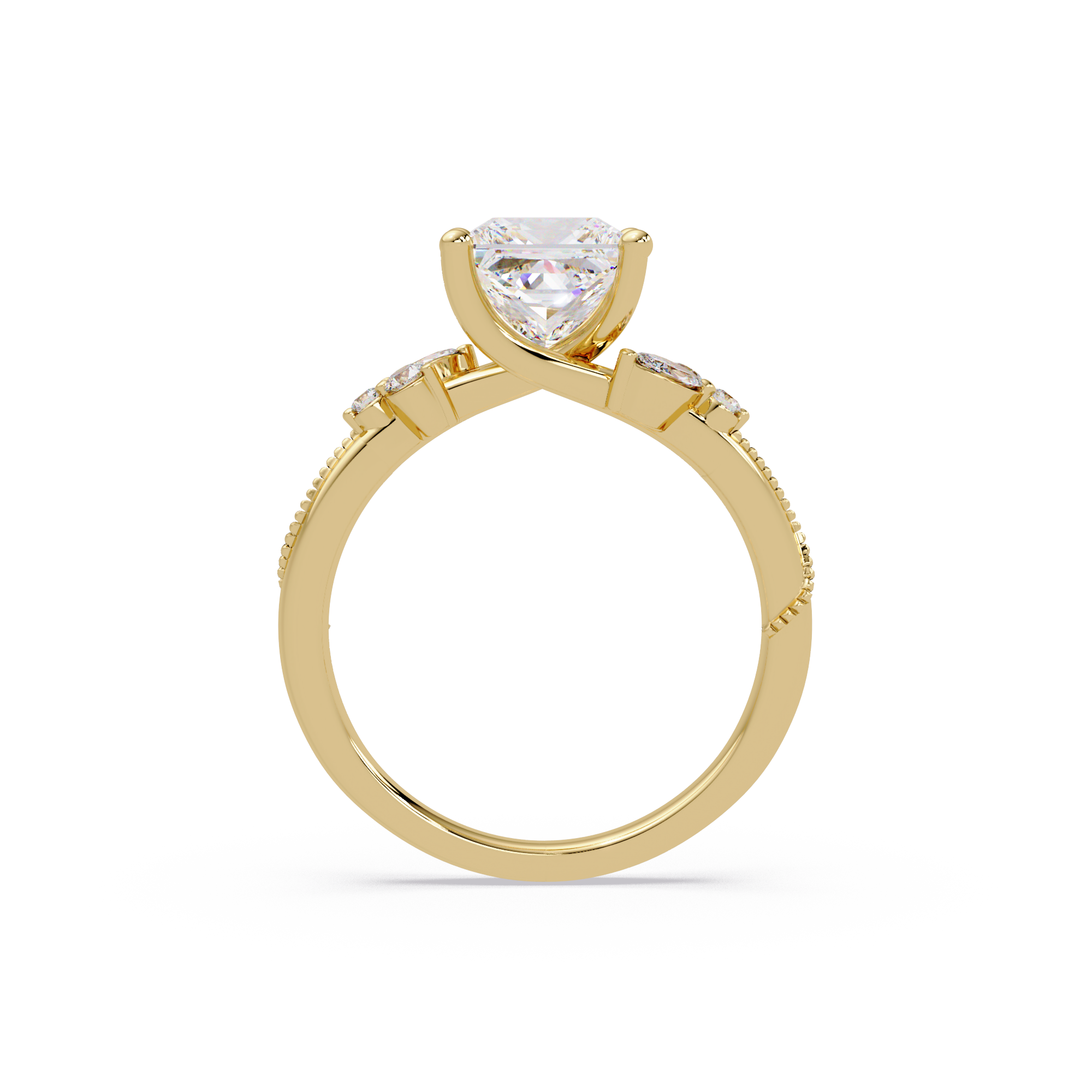 Customizable Princess Cut Diamond Ring with Round & Marquise Accent Stones