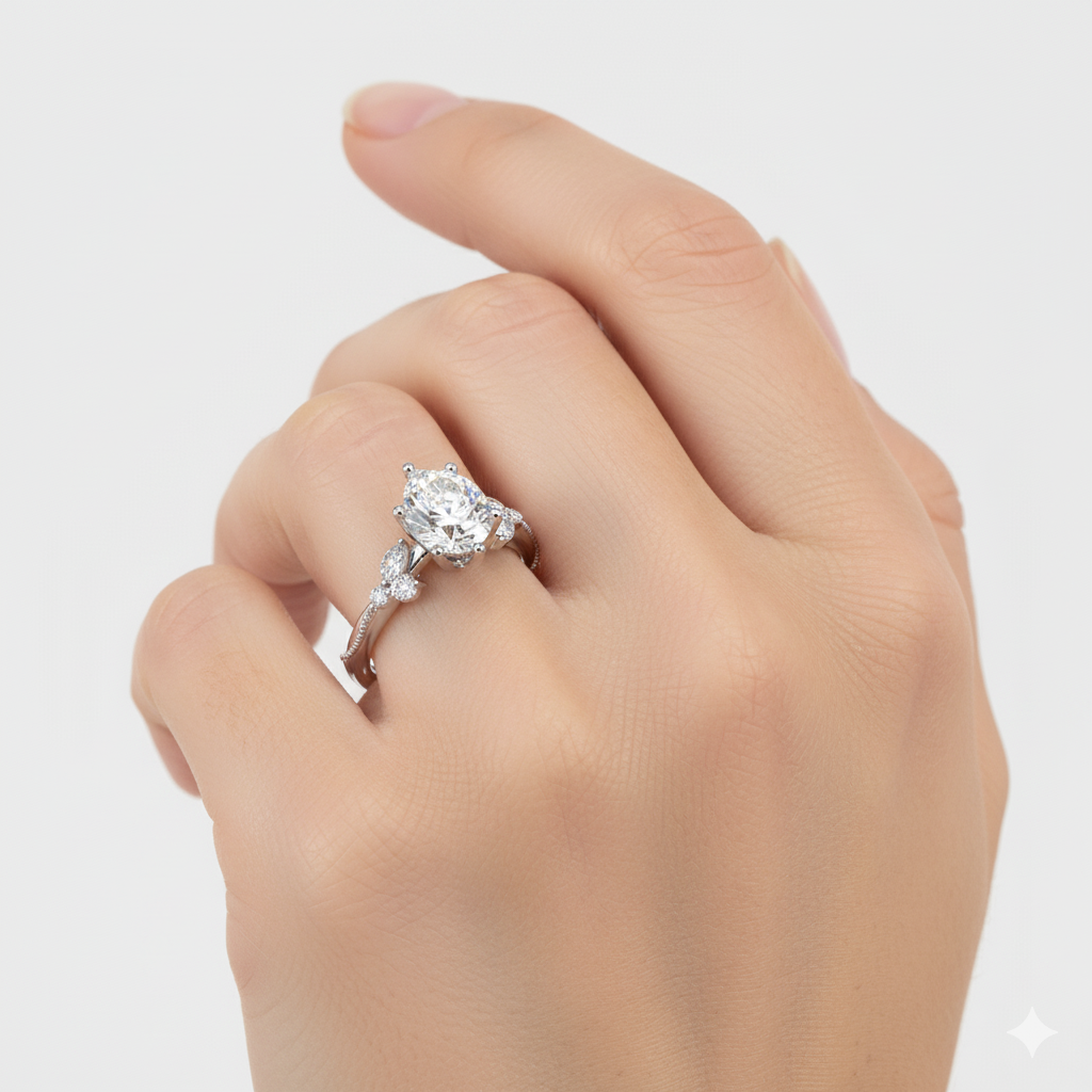 Heart Cut Diamond Ring with Round, Pear & Marquise Accent Stones