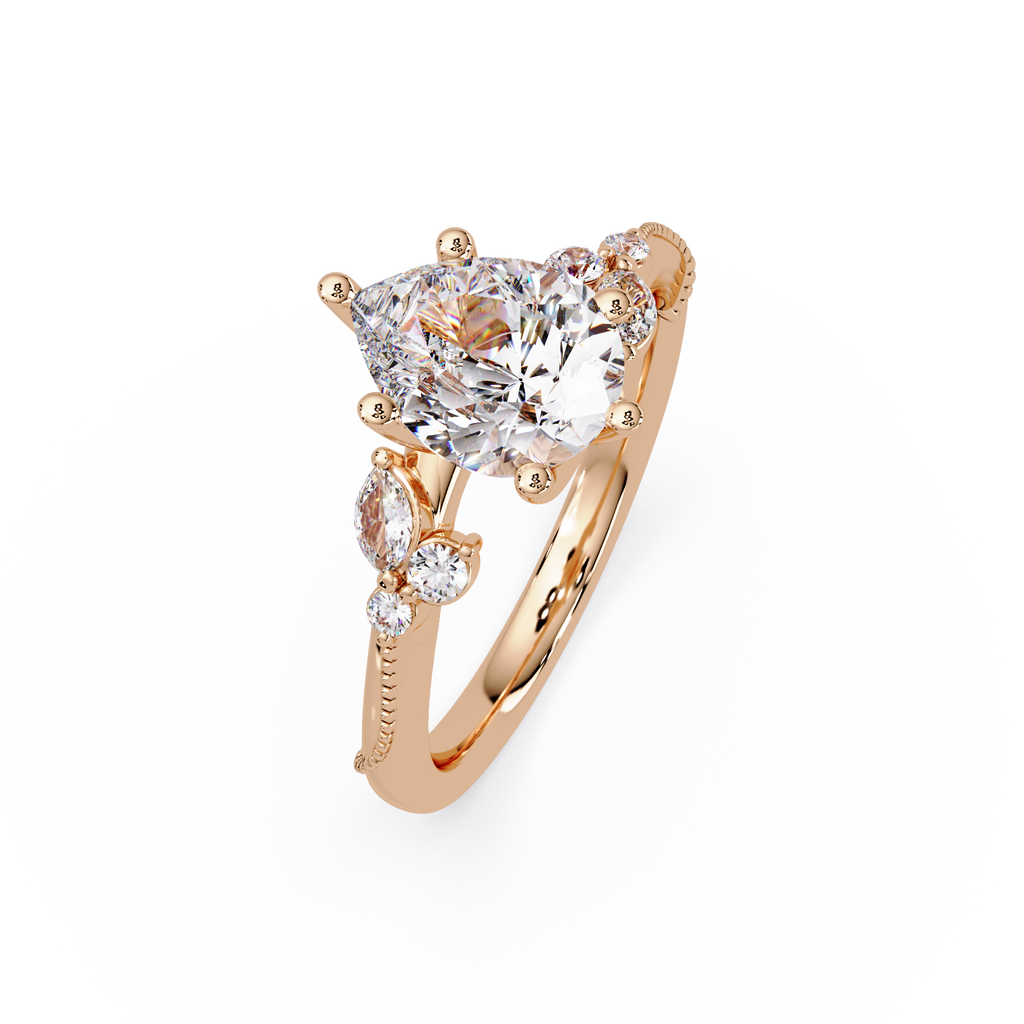 Heart Cut Diamond Ring with Round, Pear & Marquise Accent Stones