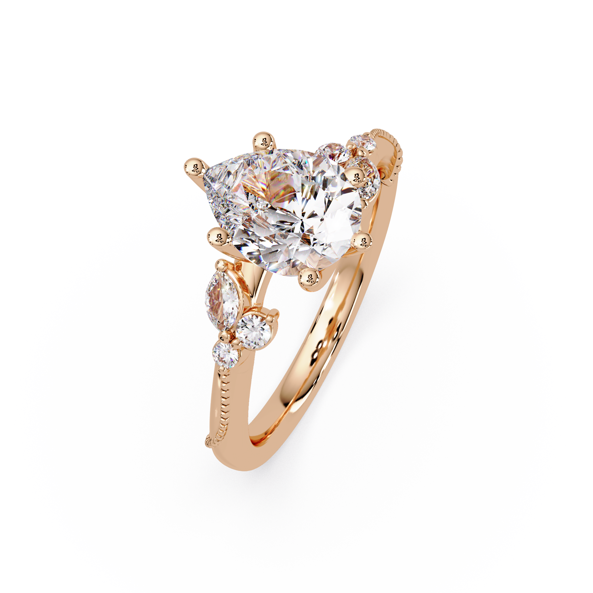 Heart Cut Diamond Ring with Round, Pear & Marquise Accent Stones