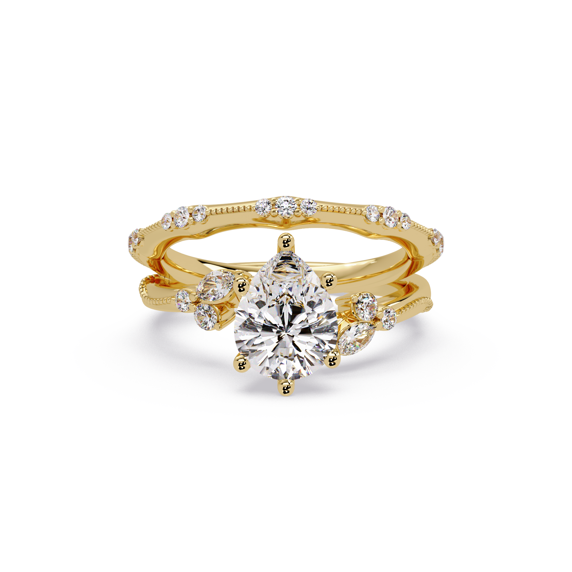 Heart Cut Diamond Ring with Round, Pear & Marquise Accent Stones