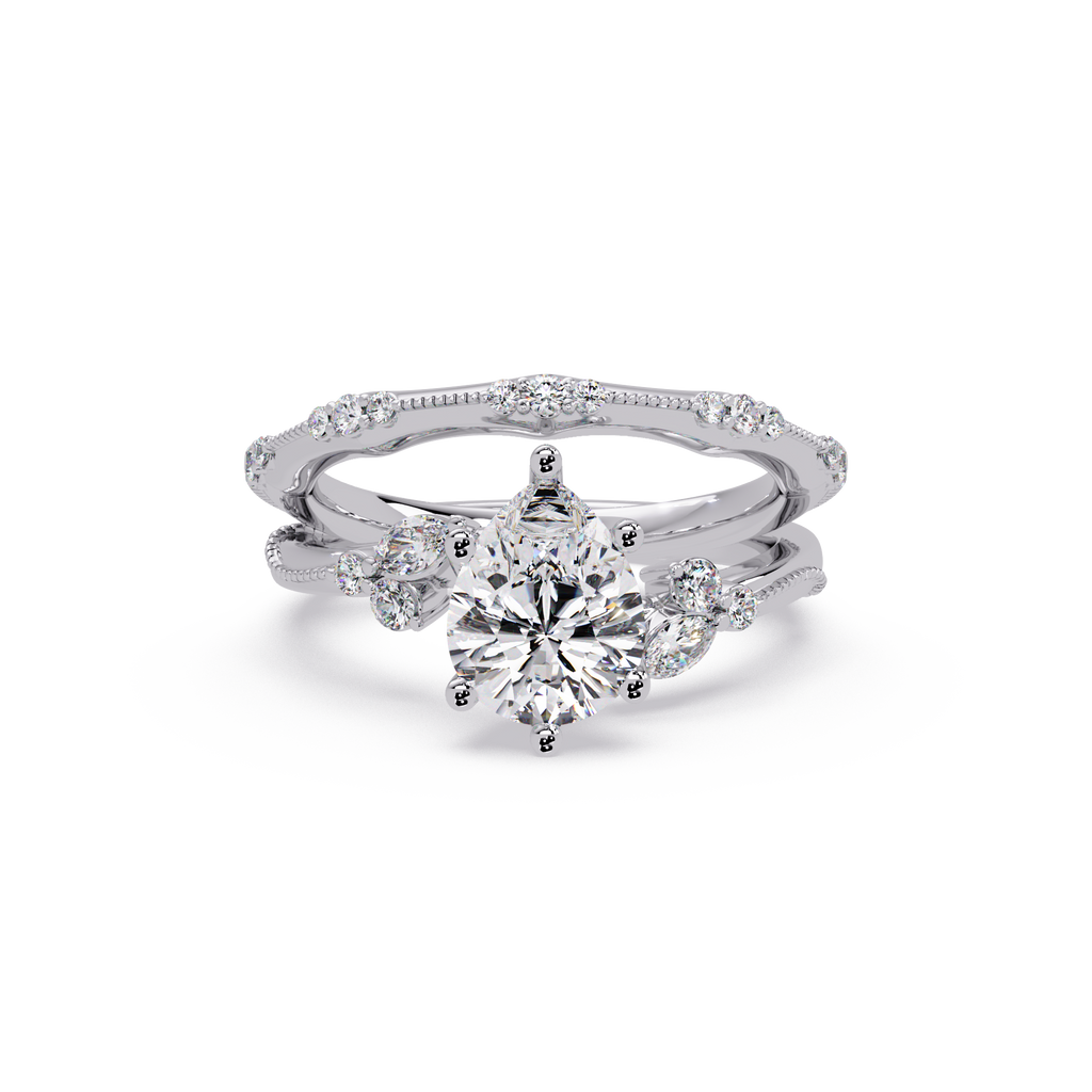 Heart Cut Diamond Ring with Round, Pear & Marquise Accent Stones