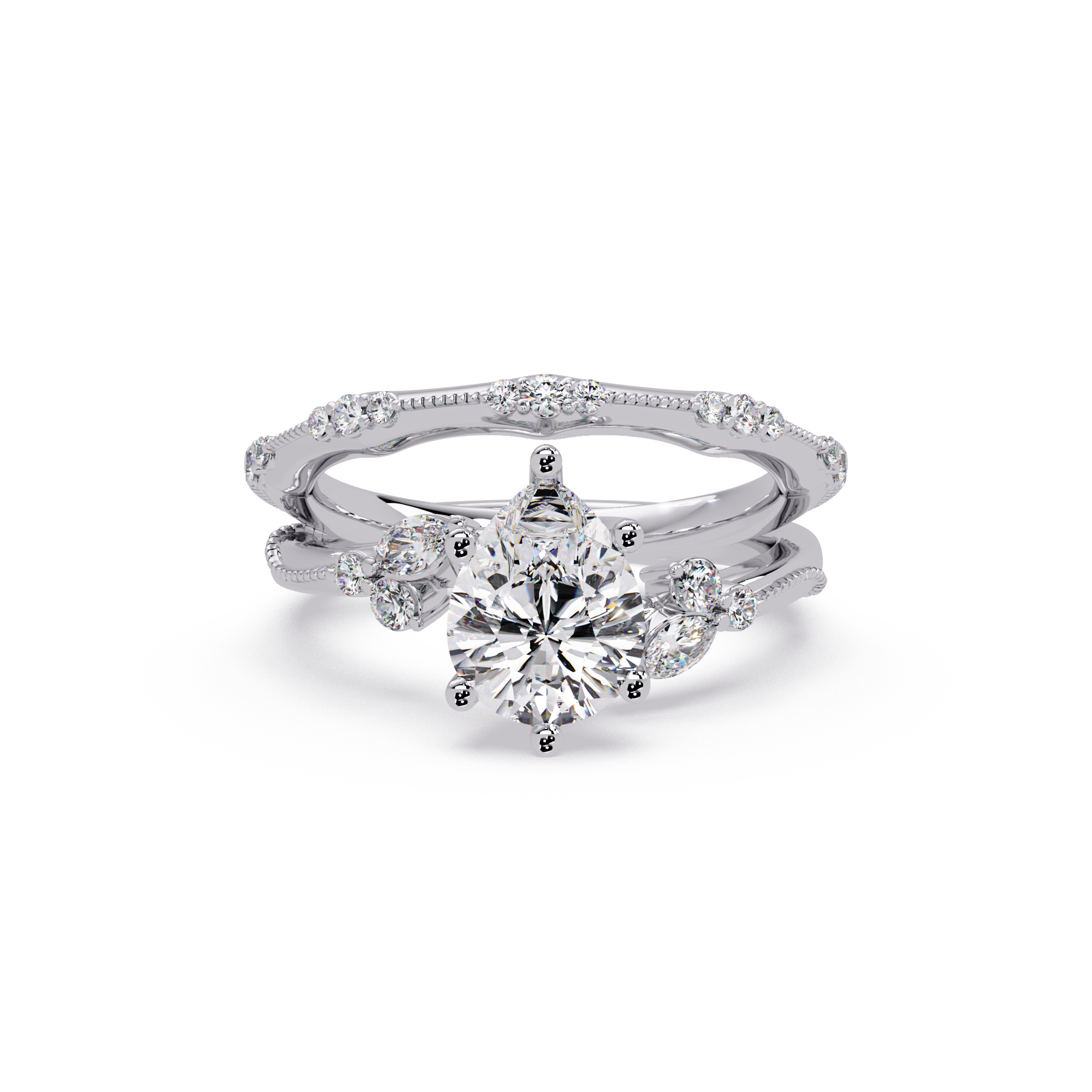 Floral Diamond Engagement Ring with Customizable Center Stone