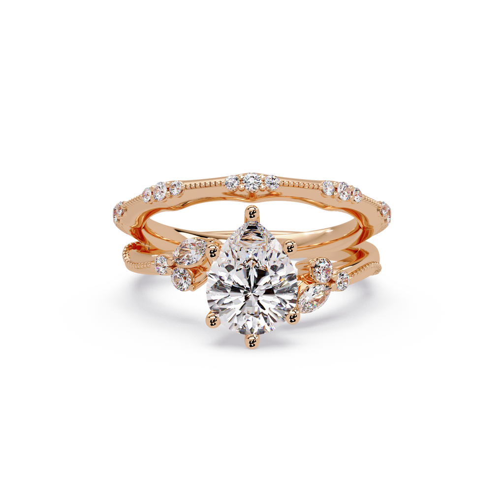 Heart Cut Diamond Ring with Round, Pear & Marquise Accent Stones