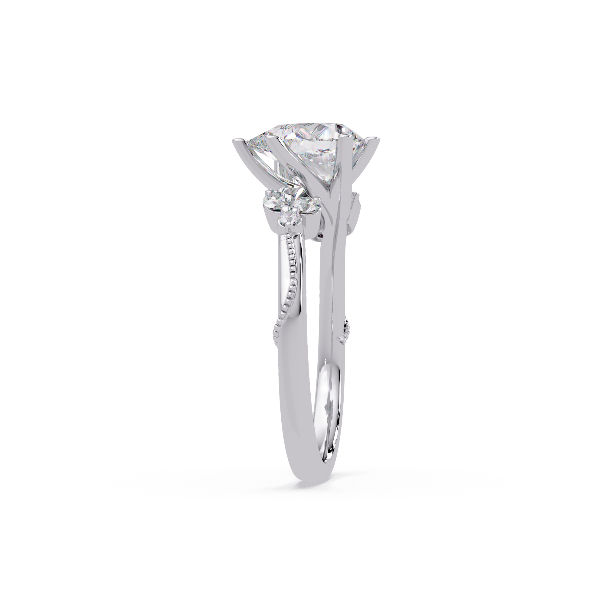 Heart Cut Diamond Ring with Round, Pear & Marquise Accent Stones
