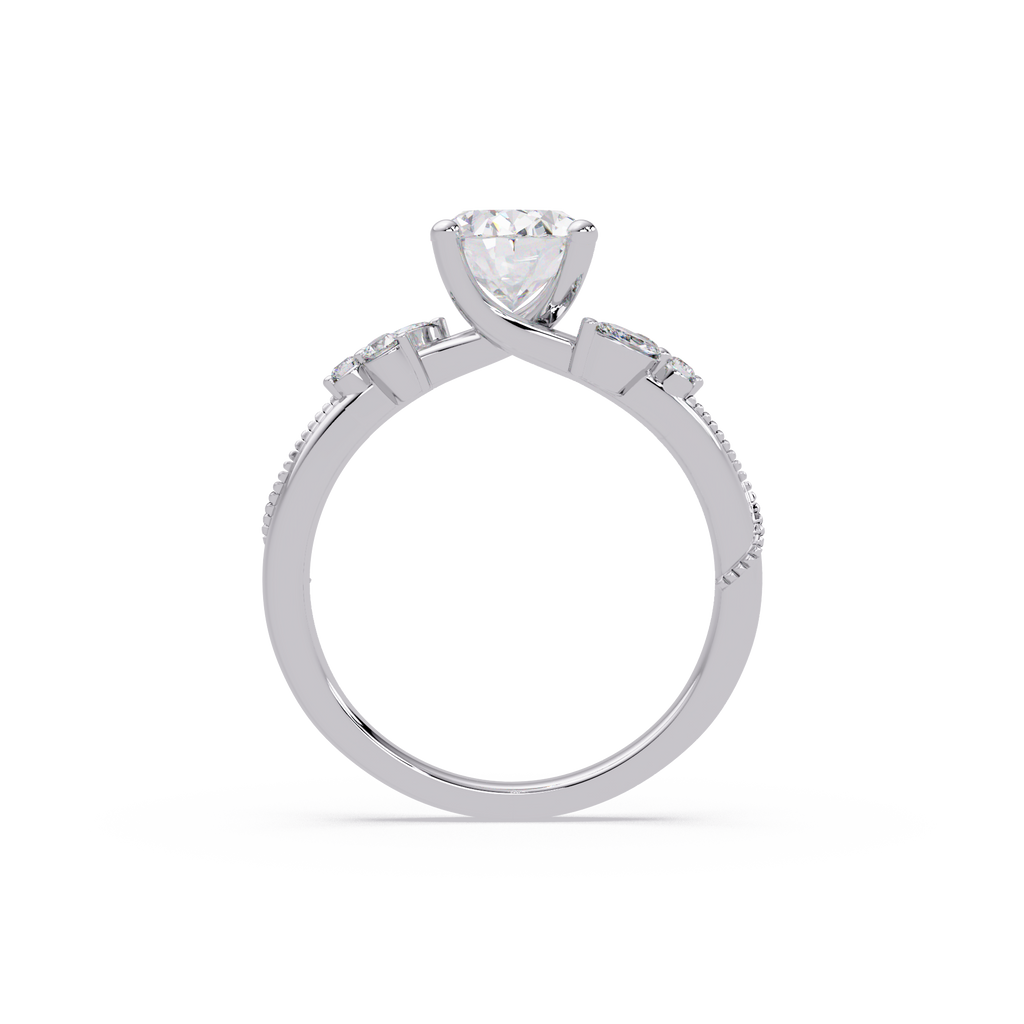 Floral Diamond Engagement Ring with Customizable Round, Oval & Marquise Center Stone