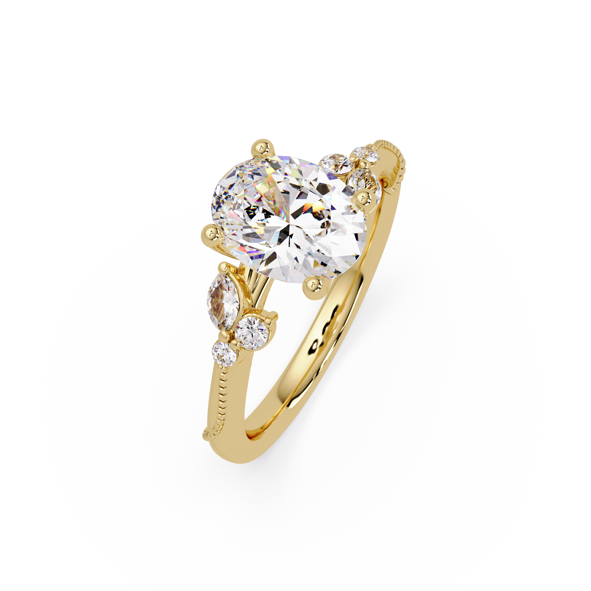 Floral Diamond Engagement Ring with Customizable Round, Oval & Marquise Center Stone