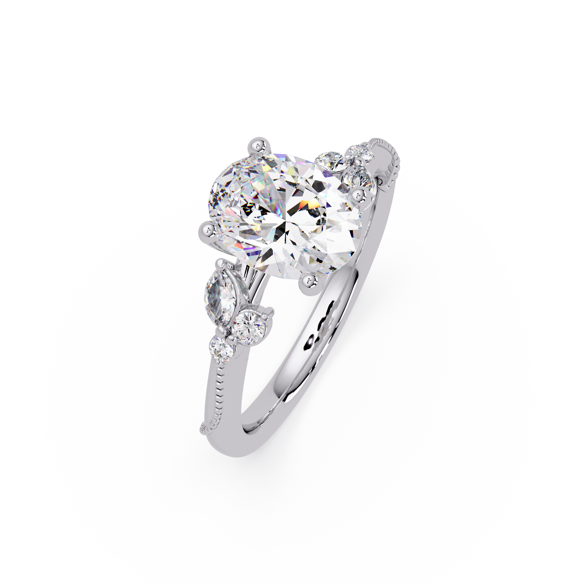 Floral Diamond Engagement Ring with Customizable Round, Oval & Marquise Center Stone