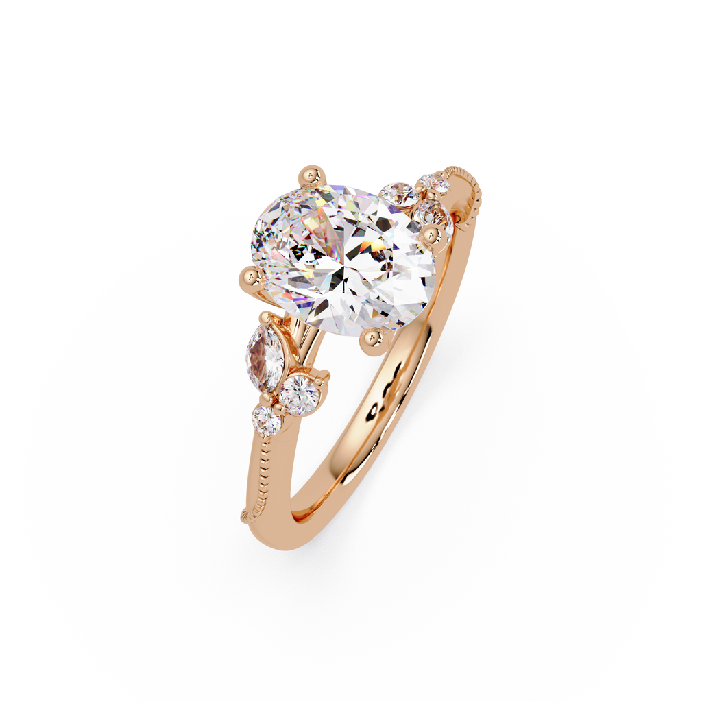 Floral Diamond Engagement Ring with Customizable Round, Oval & Marquise Center Stone