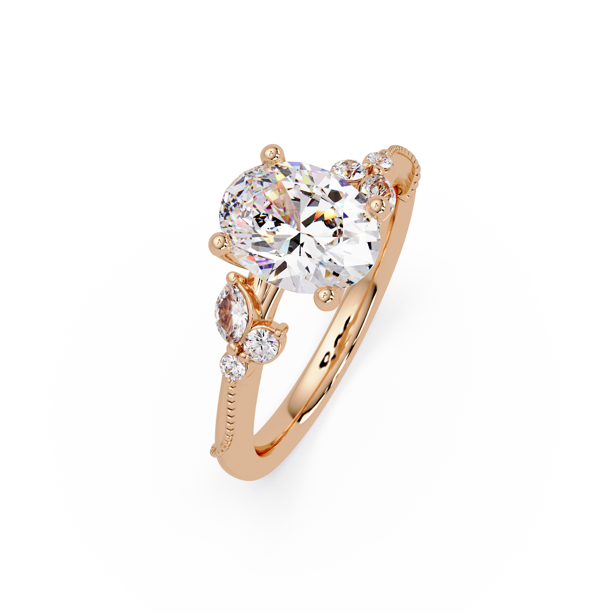 Floral Diamond Engagement Ring with Customizable Round, Oval & Marquise Center Stone