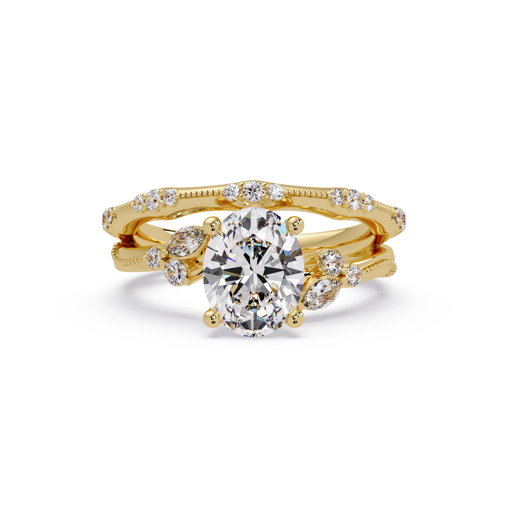 Floral Diamond Engagement Ring with Customizable Round, Oval & Marquise Center Stone