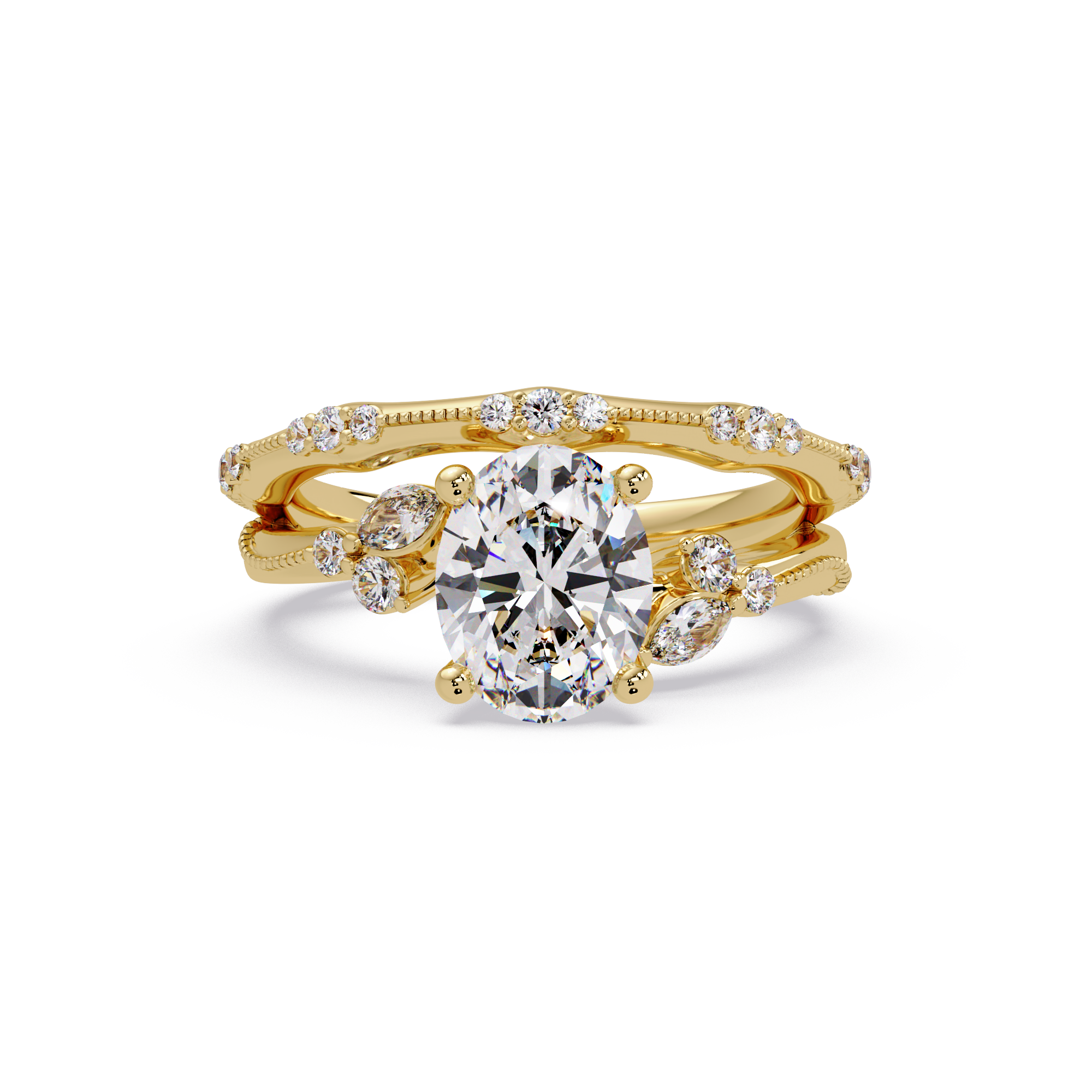 Floral Diamond Engagement Ring with Customizable Round, Oval & Marquise Center Stone