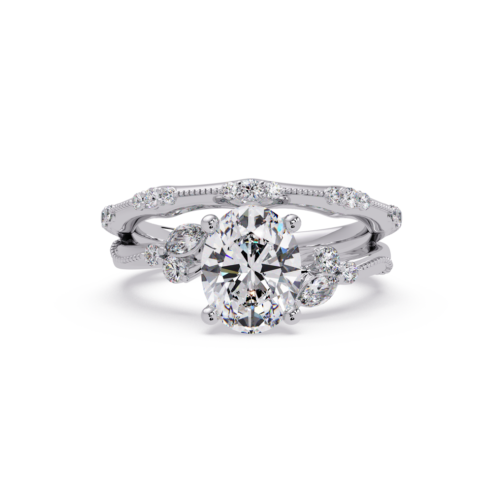 Floral Diamond Engagement Ring with Customizable Round, Oval & Marquise Center Stone