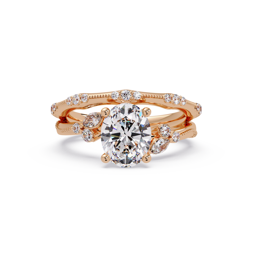 Floral Diamond Engagement Ring with Customizable Round, Oval & Marquise Center Stone