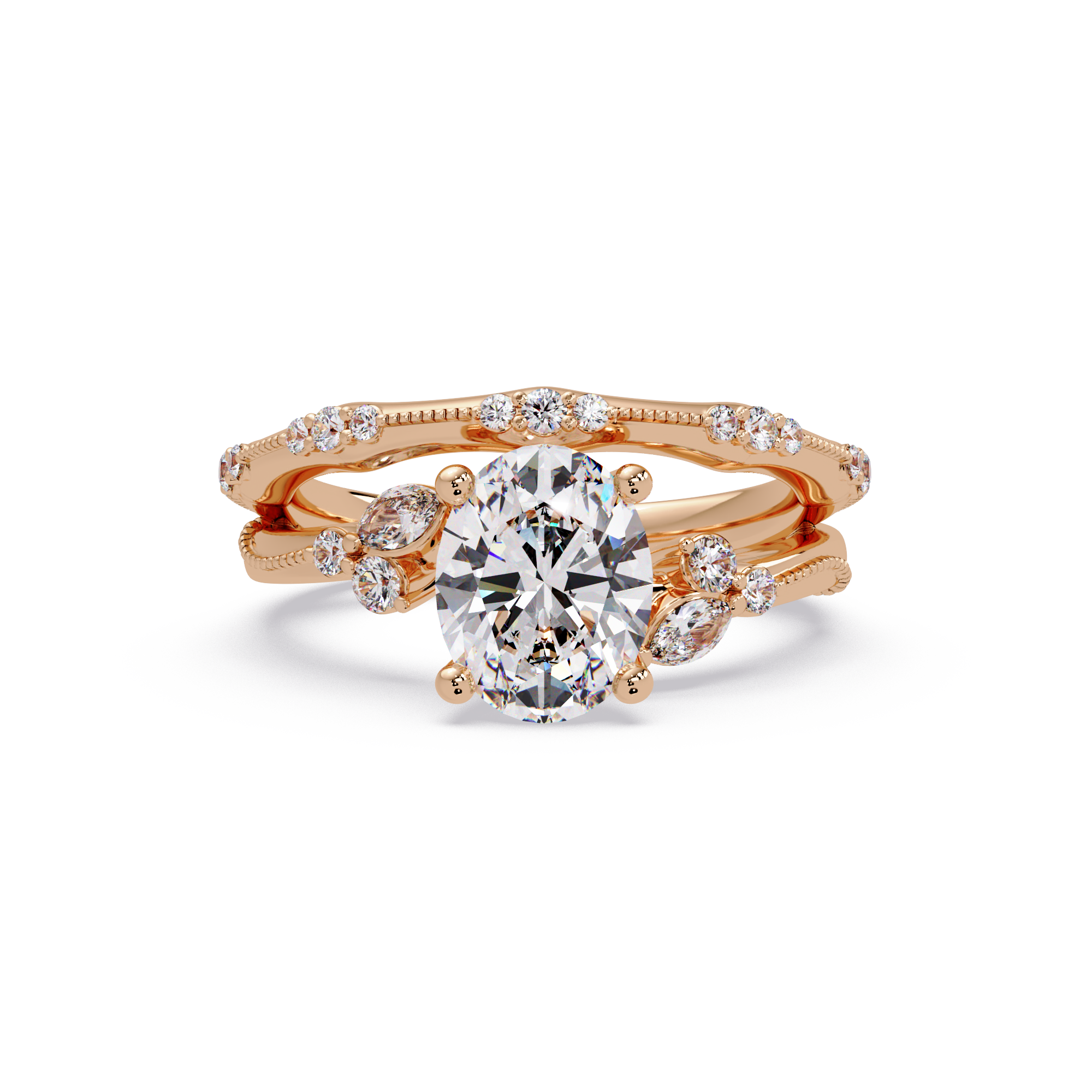 Floral Diamond Engagement Ring with Customizable Round, Oval & Marquise Center Stone
