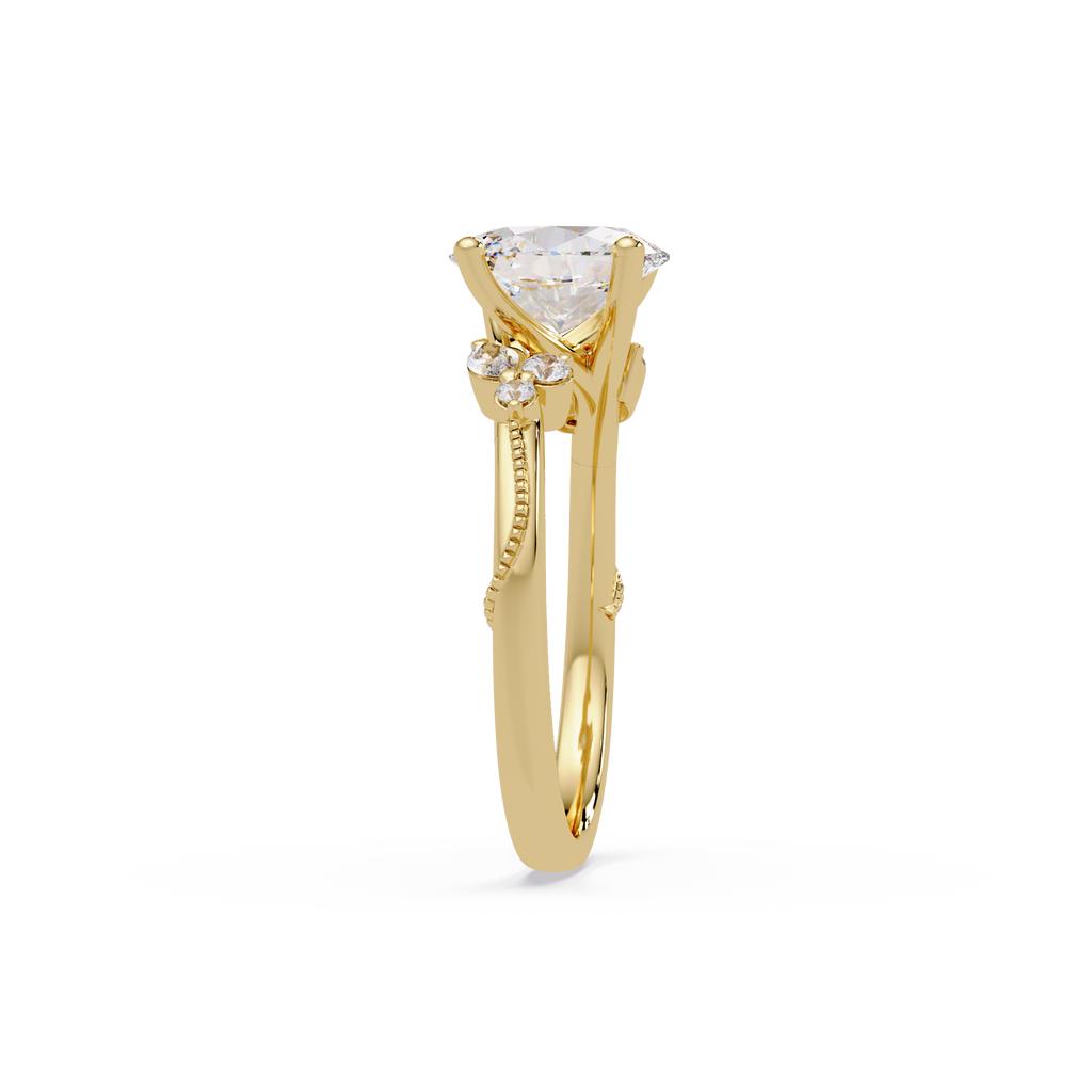 Floral Diamond Engagement Ring with Customizable Round, Oval & Marquise Center Stone
