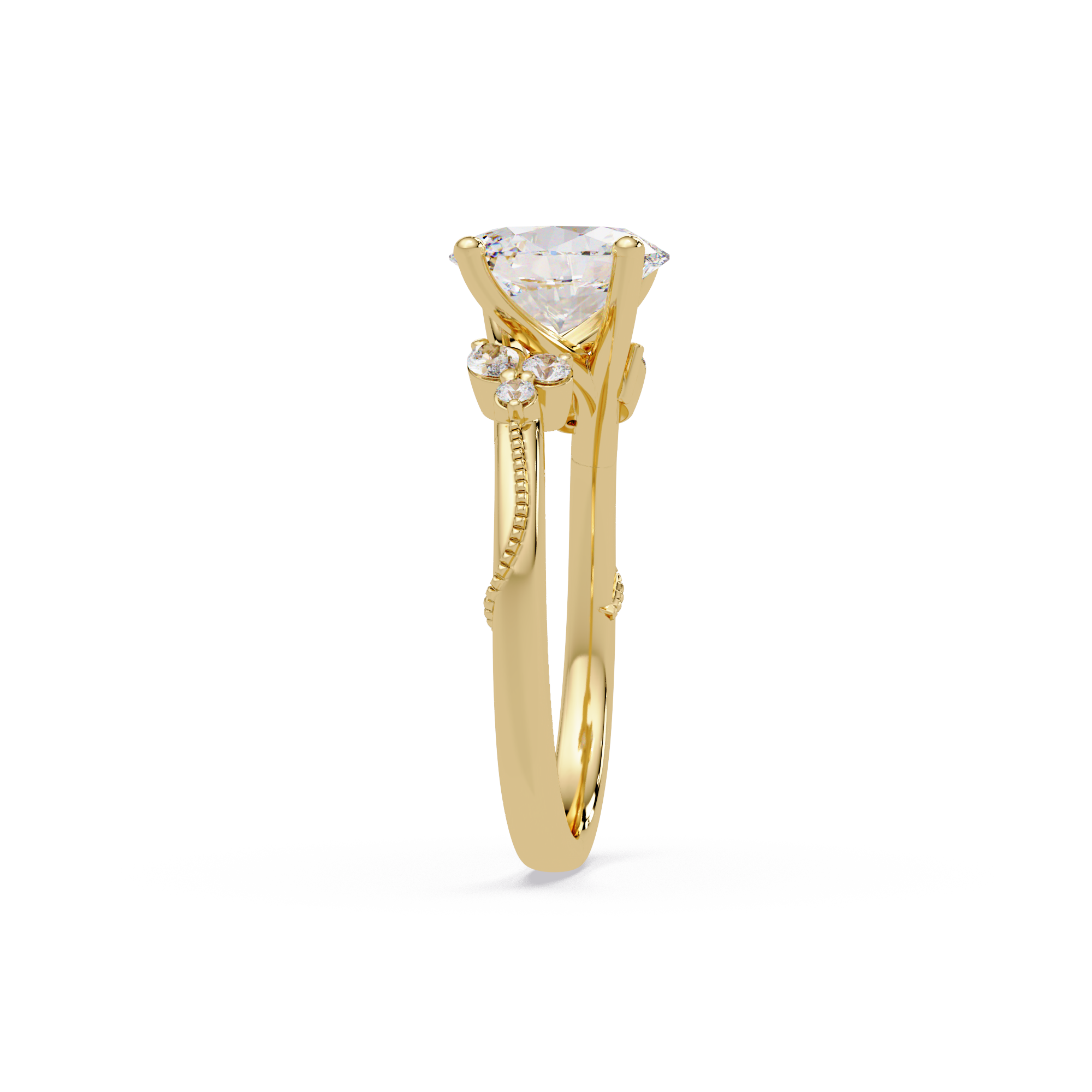 Floral Diamond Engagement Ring with Customizable Round, Oval & Marquise Center Stone