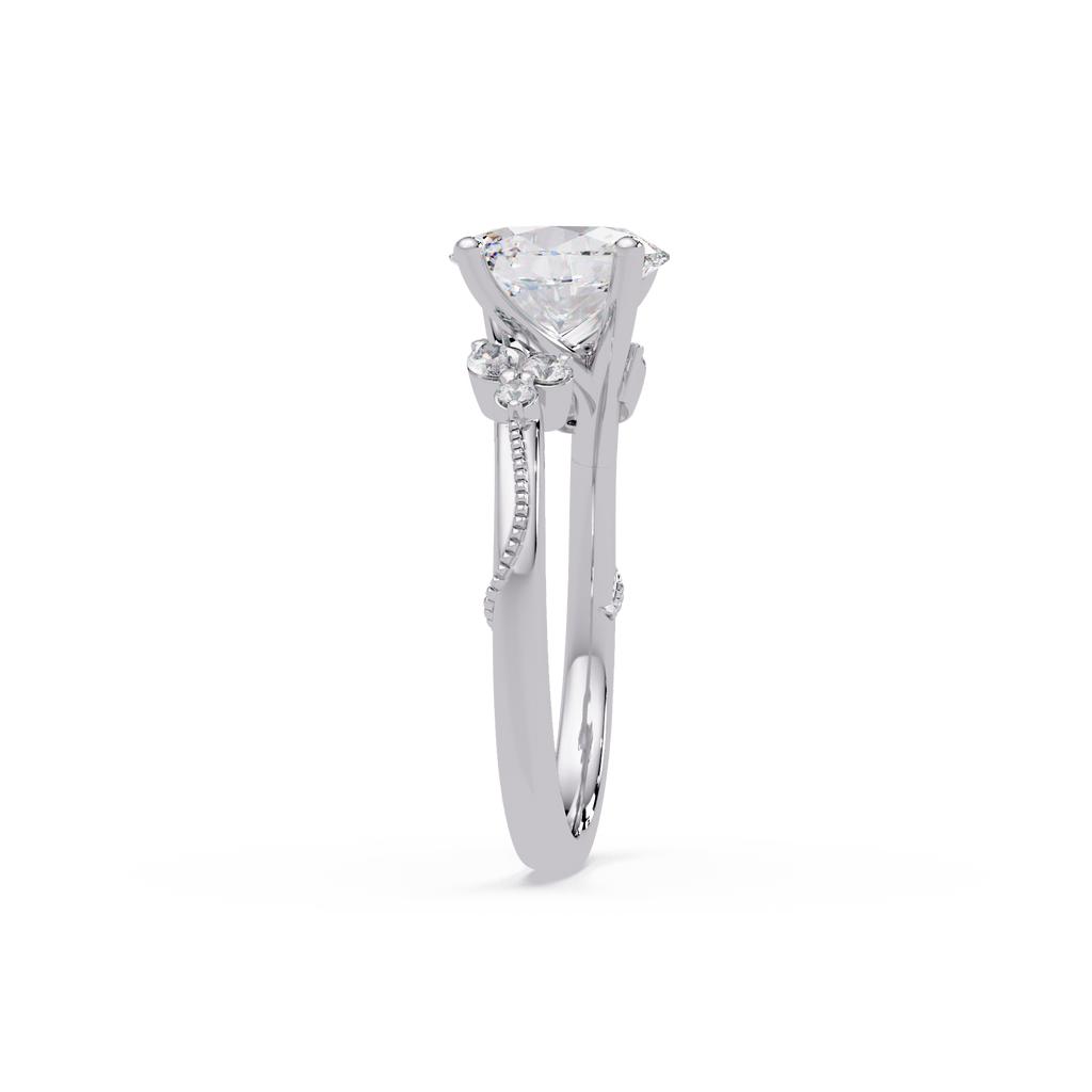 Floral Diamond Engagement Ring with Customizable Round, Oval & Marquise Center Stone