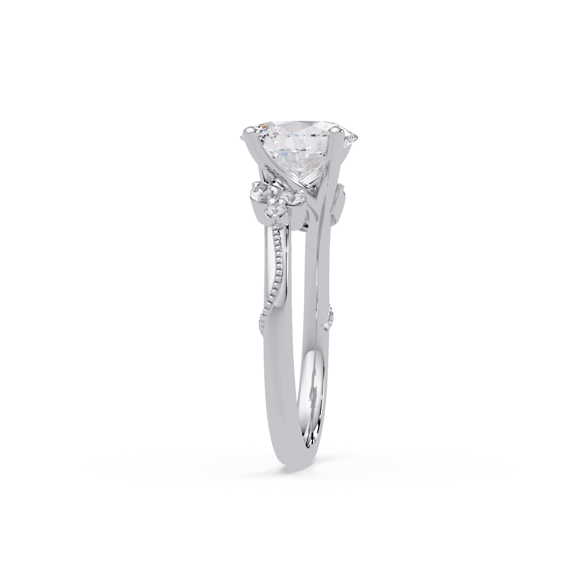 Floral Diamond Engagement Ring with Customizable Round, Oval & Marquise Center Stone