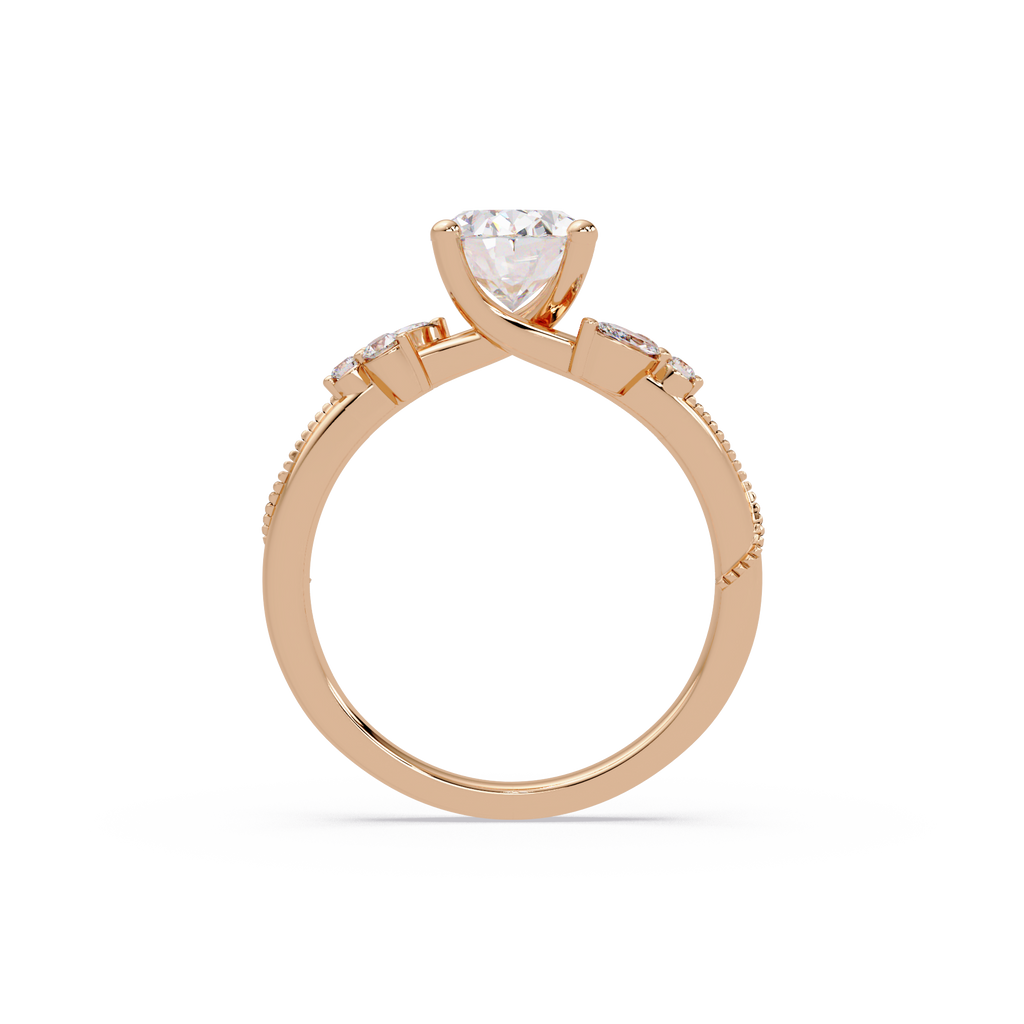 Floral Diamond Engagement Ring with Customizable Round, Oval & Marquise Center Stone