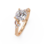 Cushion Cut Diamond Engagement Ring | Nature-Inspired Marquise & Round Accent Ring | Milgrain Solitaire Ring | Laxora