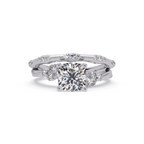Cushion Cut Diamond Engagement Ring | Nature-Inspired Marquise & Round Accent Ring | Milgrain Solitaire Ring | Laxora