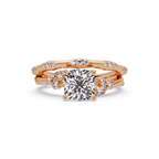 Cushion Cut Diamond Engagement Ring | Nature-Inspired Marquise & Round Accent Ring | Milgrain Solitaire Ring | Laxora