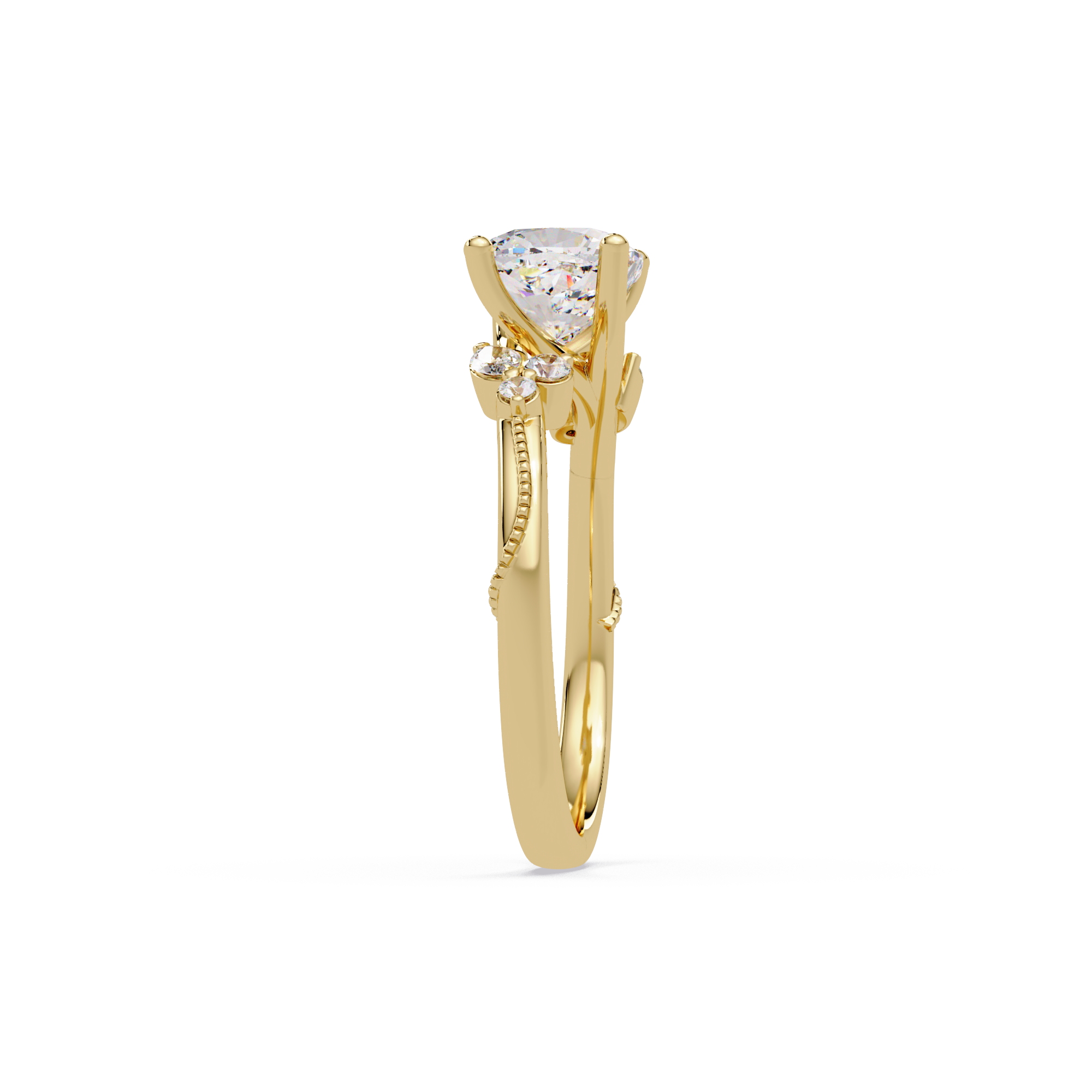 Cushion Cut Diamond Engagement Ring | Nature-Inspired Marquise & Round Accent Ring | Milgrain Solitaire Ring | Laxora